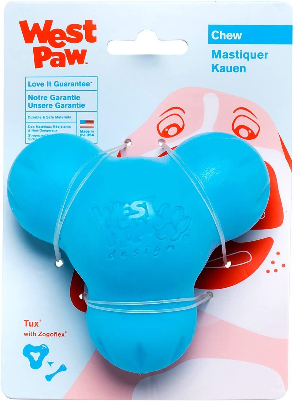 West Paw Zogoflex Tux Interactive Treat Dispensing Dog Chew Toy for Aggressive Chewers, 100% Guaranteed Tough, It Floats!, Made in USA, Large, Aqua