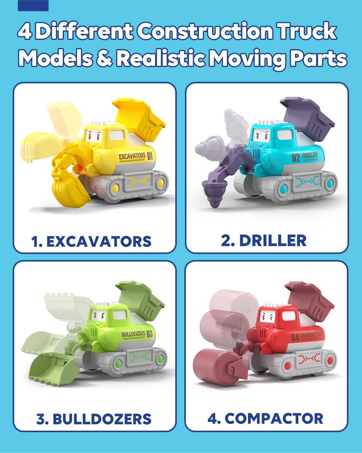 Lehoo Castle Baby Toys for 1 Year Old, Toddler Toys Construction Vehicles, Press & Go Car Baby Gift, Car Play Baby Toy 6-12 Months, Travel Toy S for Toddlers 1-3