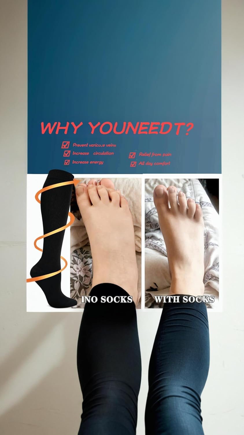 Honwor 4-Pack 20-30 Mmhg Compression Socks for Athletes, Pregnancy, Travel - Boost Circulation, Reduce Swelling, Enhance Performance image number 6