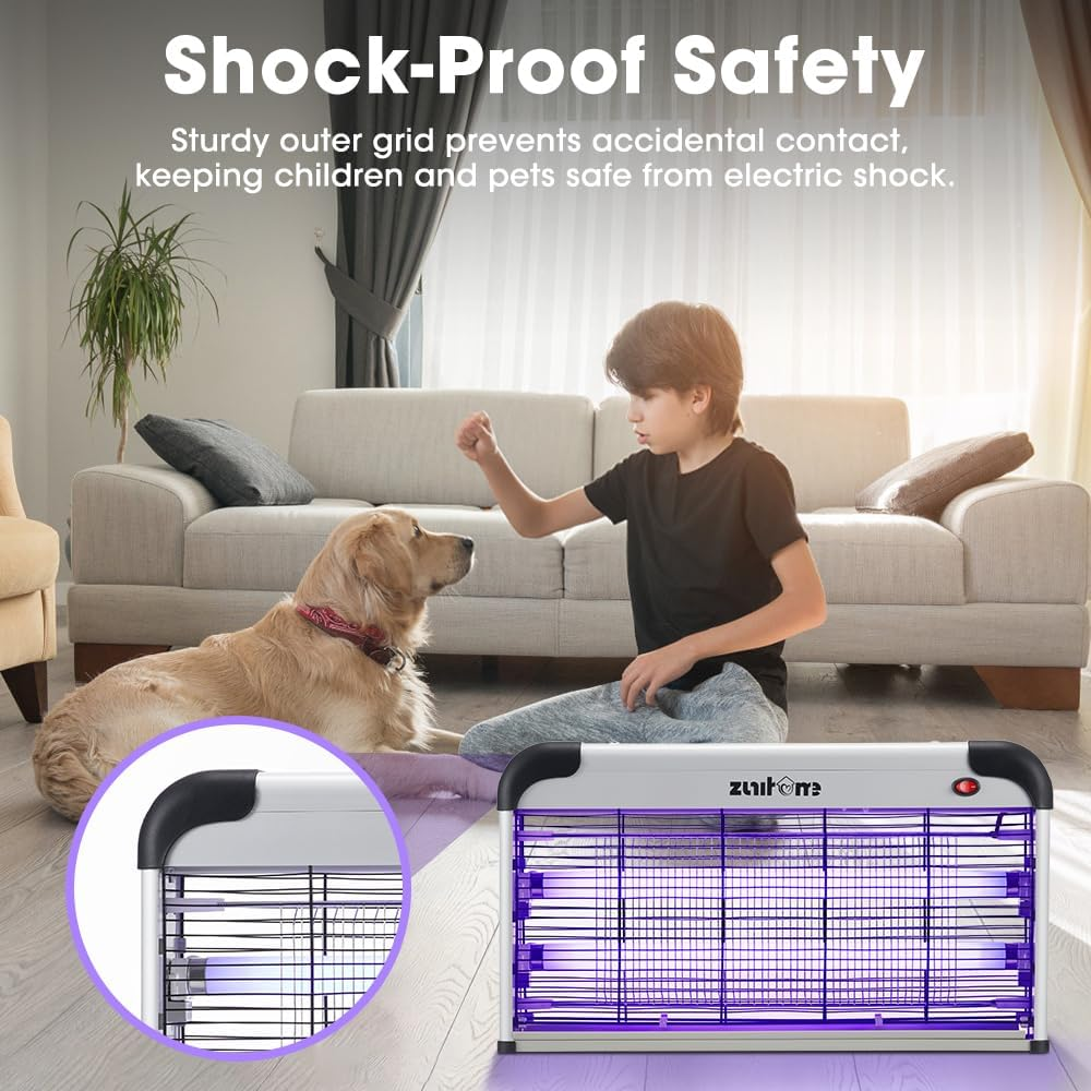 ZUNI Electric Bug Zapper, 2400 Volt Powerful Flying Insect Mosquito Fly Zapper, 30W Blue UV Light Attract, Durable Mosquito Trap, Easy-To-Clean, with a Removable Washable Tray image number 2