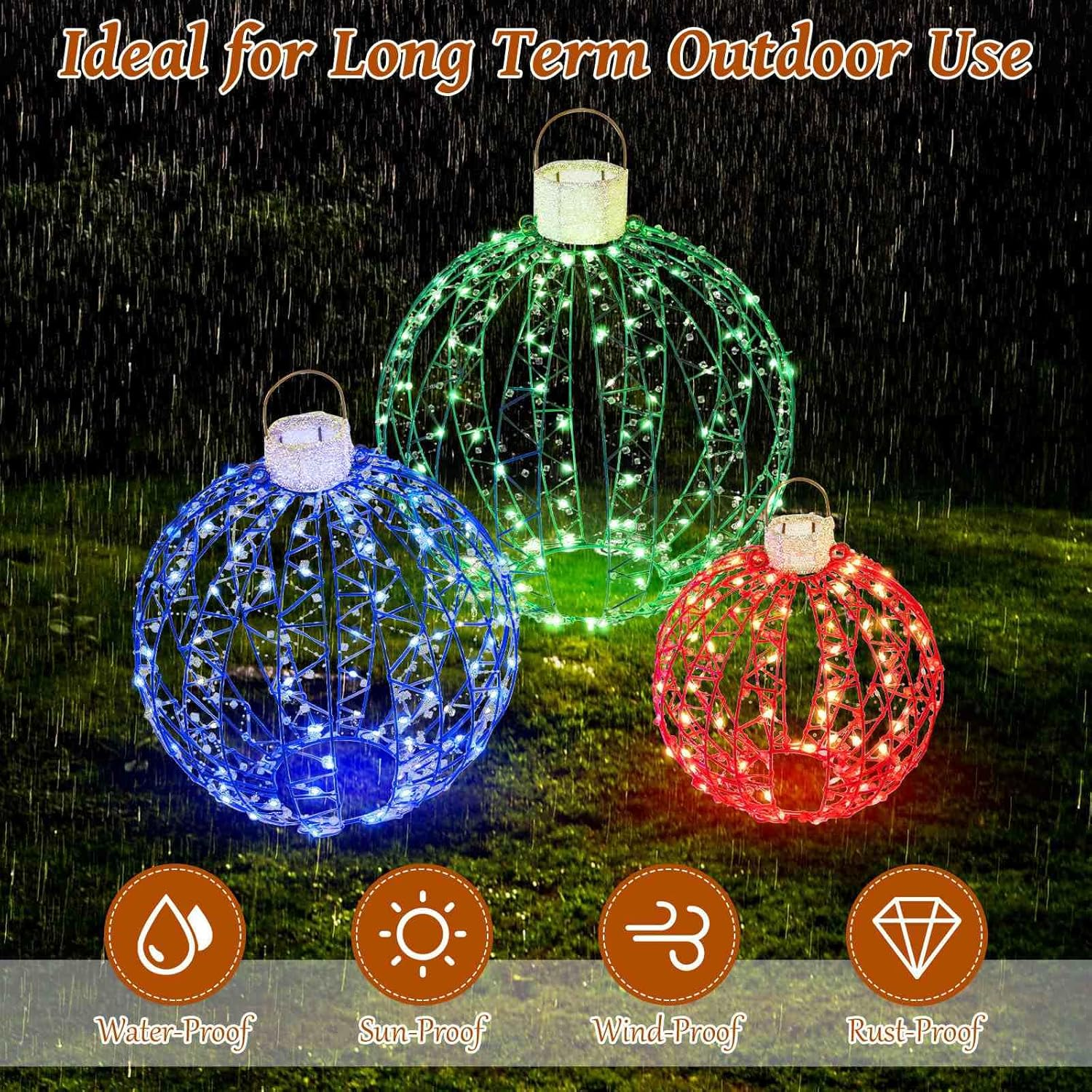 Costway 3 Pack Christmas Light Balls, Christmas Decoration Light Balls W/ 360 Led Lights & Metal Frame & Plug In, Lighted Sphere Balls for Outdoor Indoor Party Yard Lawn Tree Garden Decorations image number 6