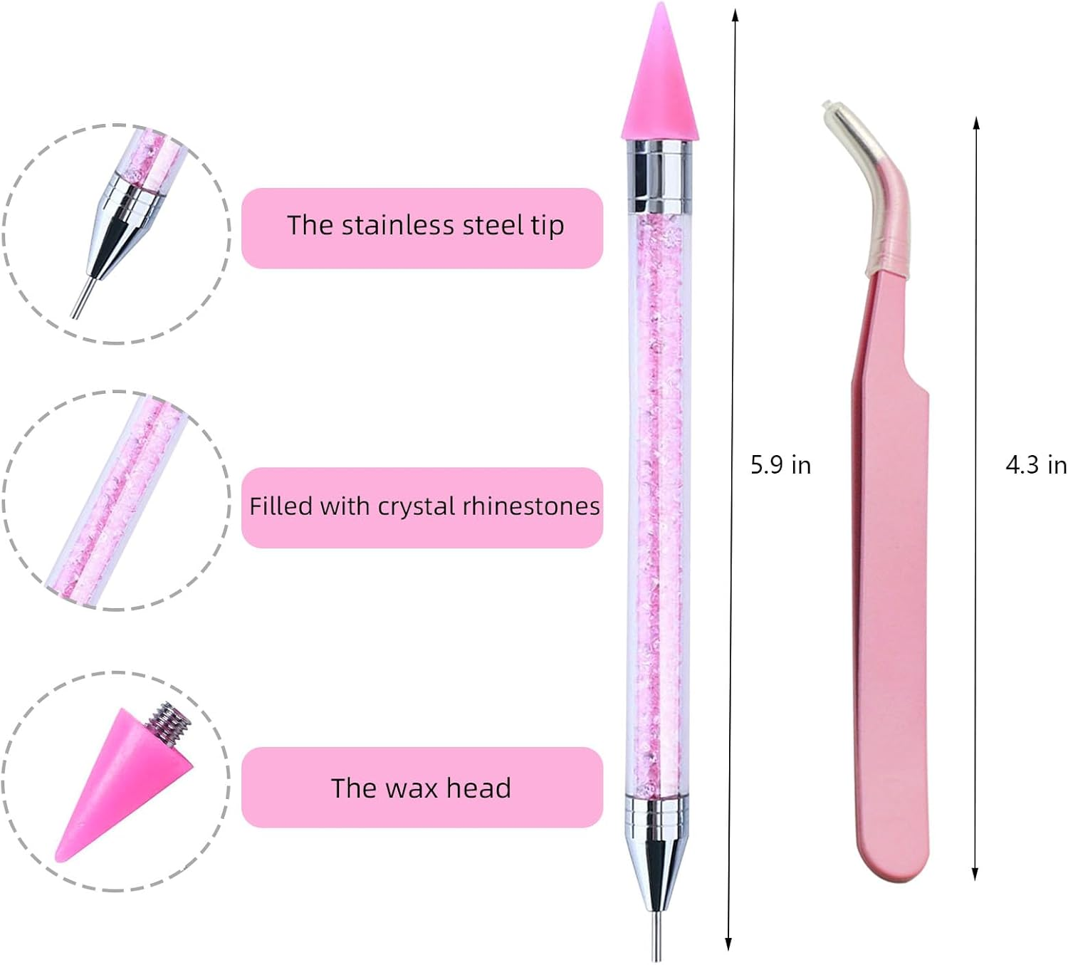 2 Pack Dual Ended Nail Rhinestones Picker Dotting Tools,Ergonomic Nail Art Crafts,Diy Nail Art Decoration Wax Tip Pencil for Nail Gems Stones Crystals Art Crafts with 2 Extra Wax Head