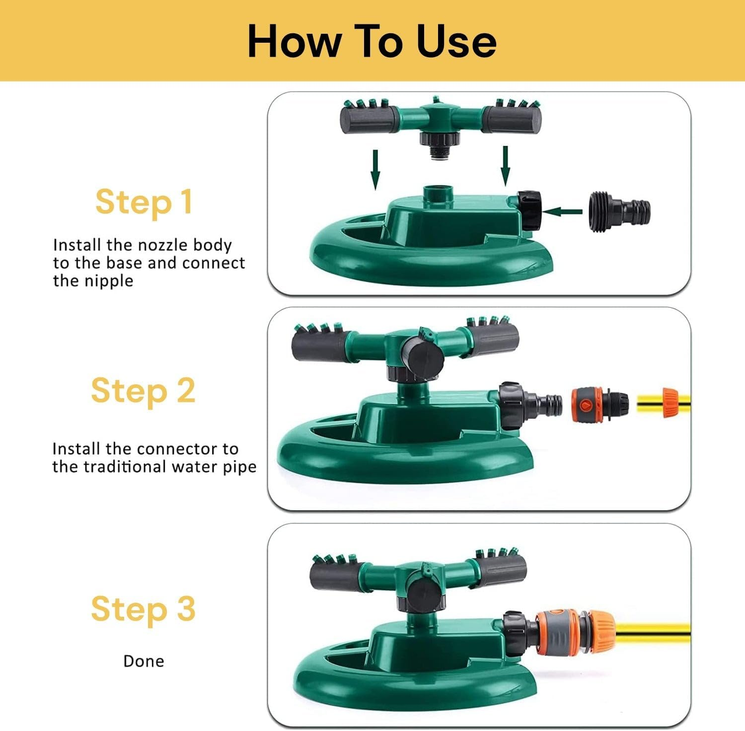 EZONEDEAL 360 Degree Automatic Rotating Garden Sprinkler | Lawn Sprinkler for Yard | 3 Arm Water Sprayers (Blue) image number 2