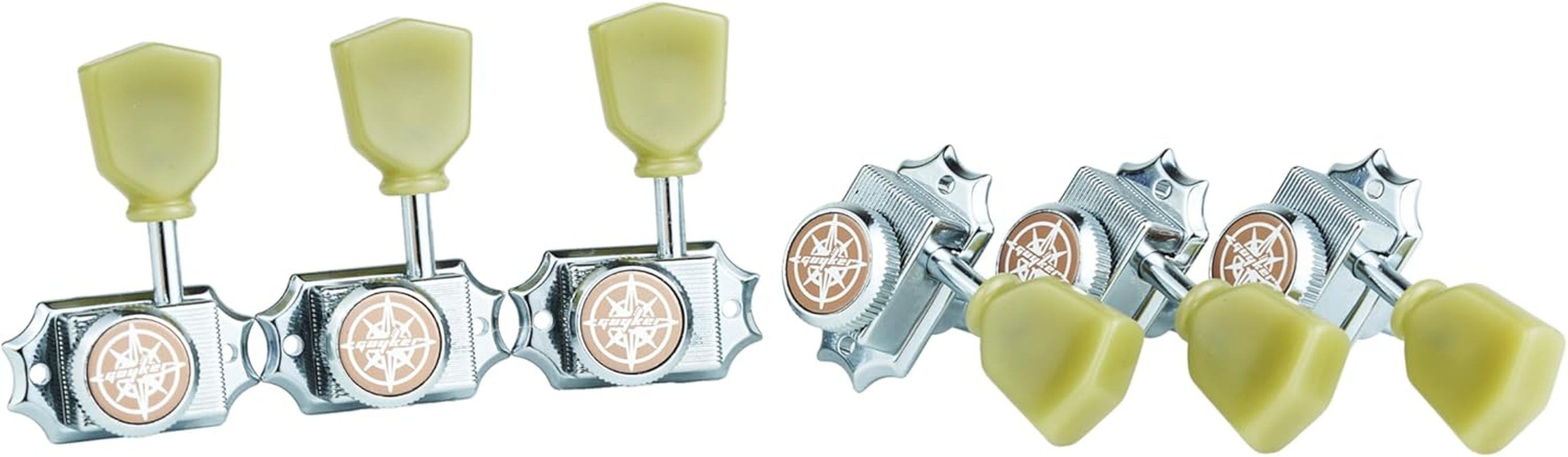 Guyker 6Pcs Guitar Locking String Tuning Pegs (3R + 3L) &ndash; 1:15 Vintage Deluxe Style Tuners Key Machine Heads Set with Keystone Knob Replacement for Les Paul Style Electric or Acoustic Guitar - Chrome image number 5