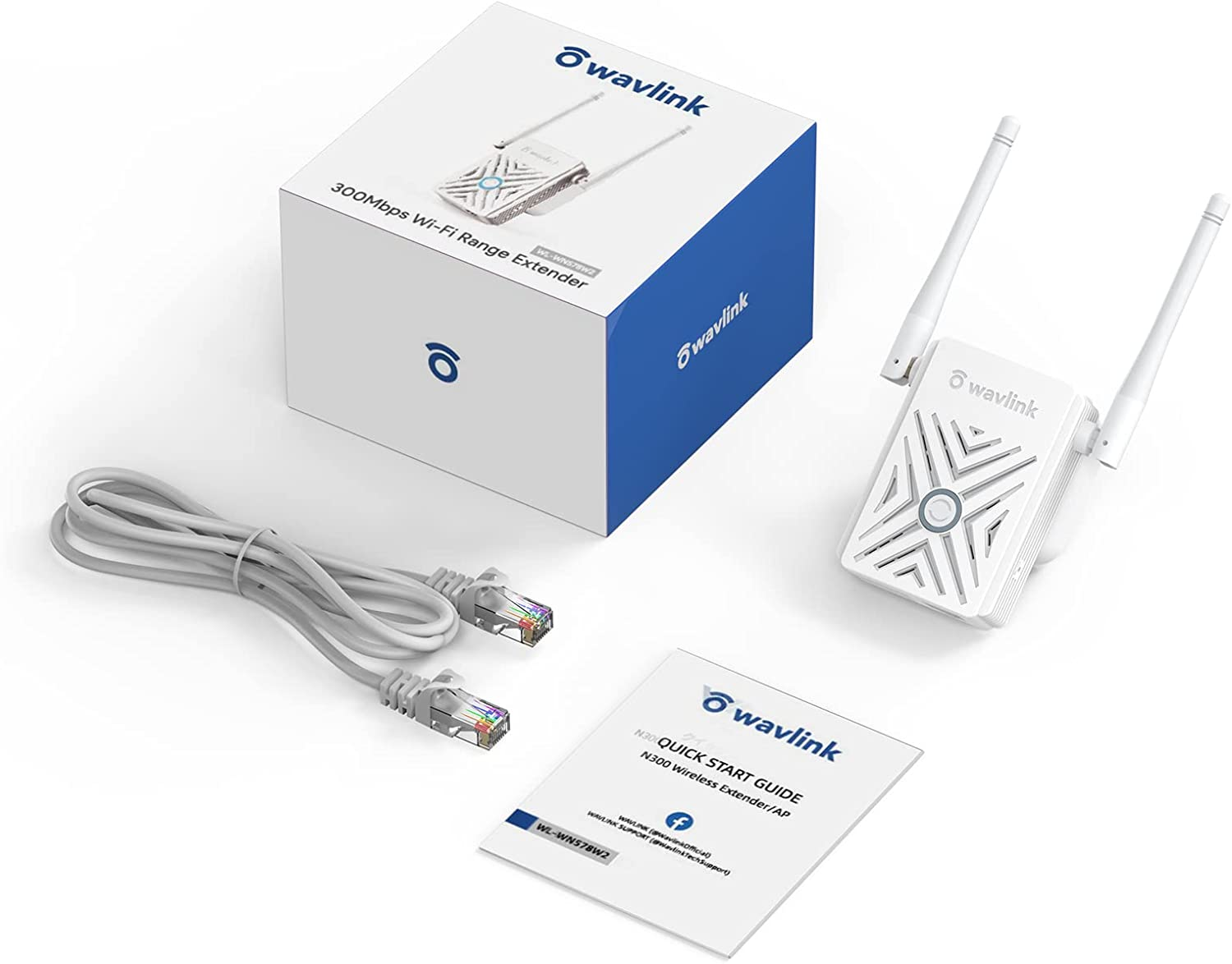 WAVLINK N300 Wifi Range Extender-Wireless Signal Booster/Wi-Fi Repeater with Ethernet Port for Home, Covers up to 1000 Sq.Ft and 16 Devices, Supports Repeater/Access Point Modes, 2.4Ghz Only-White image number 1