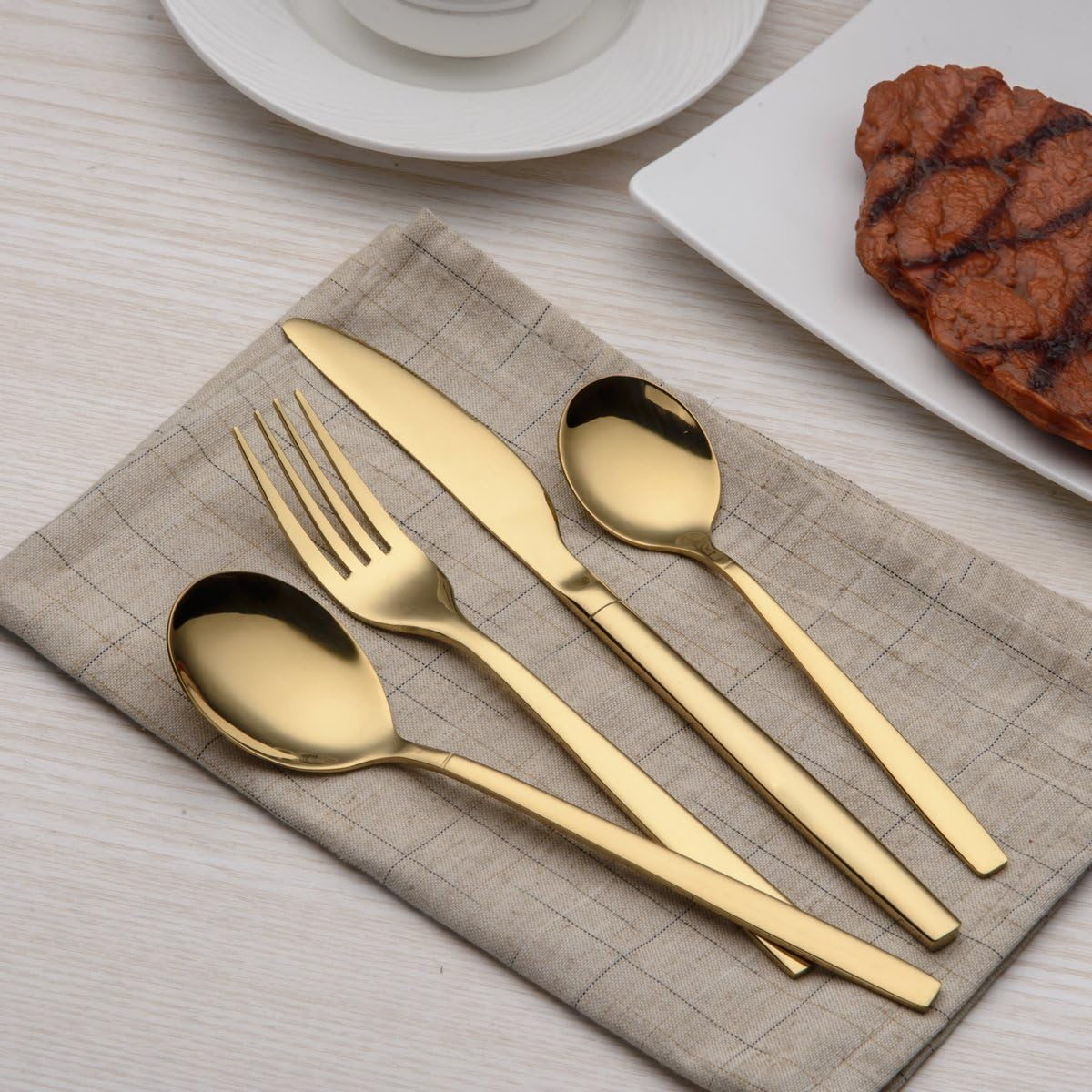 Berglander 24 Piece Titanium Gold Plated Stainless Steel Cutlery Set, 24 Pieces Golden Flatware Set, Gold Silverware Set Cutlery Sets, Service for 6 (Shiny Gold) image number 2