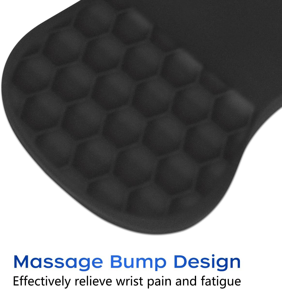 JIKIOU Ergonomic Mouse Pad Wrist Support with Massage Design, Memory Foam Wrist Rest Pain Relief Mousepad with Non-Slip PU Base, Mouse Pads for Wireless Mouse Black 12X8 Inch image number 3