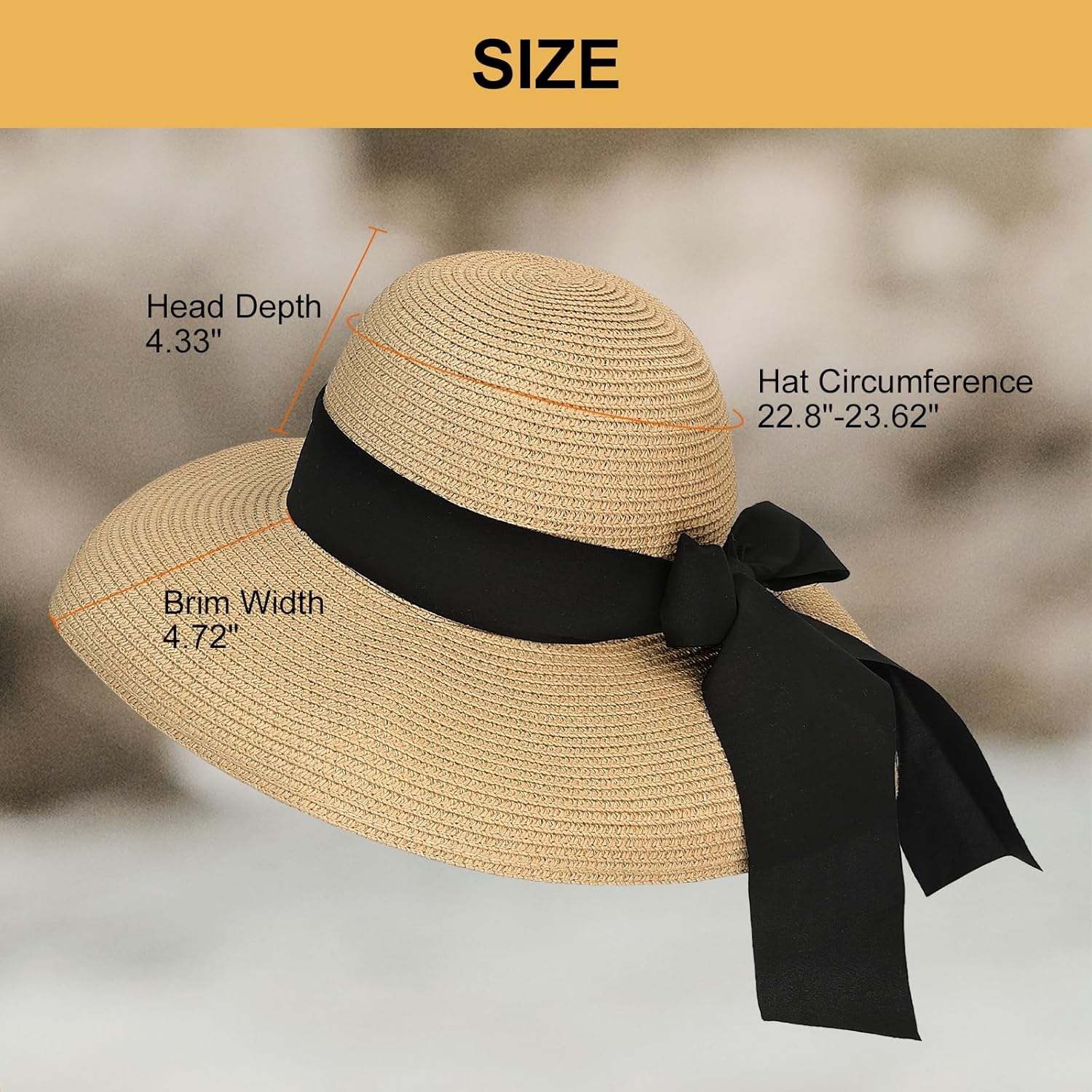 Surblue Straw Summer Hat Women'S Floppy Sun Hat Wide Brim Beach Bow Hat - Beige image number 4