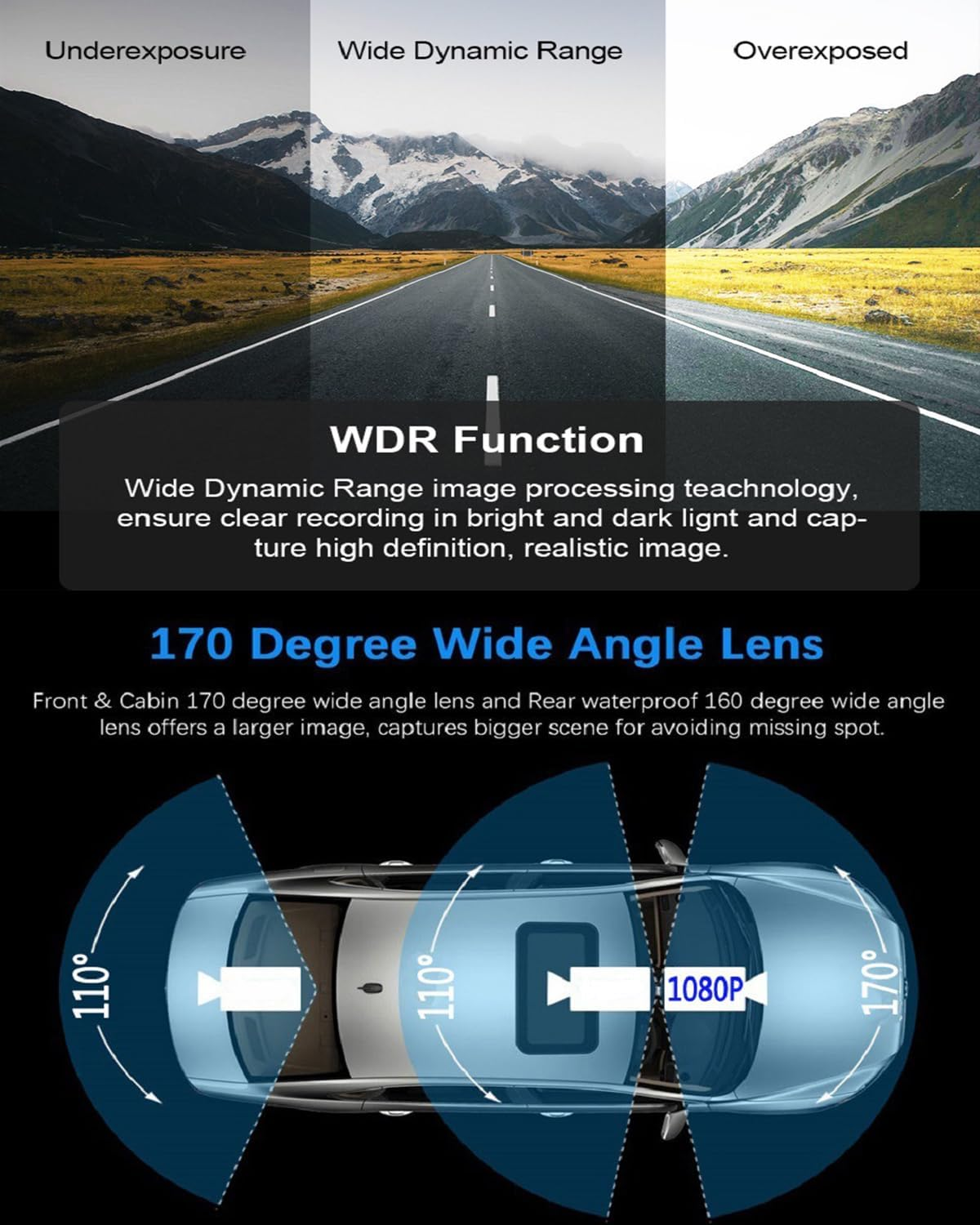 3 Channel Dash Cam Front and Rear inside for Cars, Full UHD Car Camera with 32GB Card, IR Night Vision, 3.18&rdquo; IPS Screen, 176&deg; Wide Angle, 24H Parking Monitor, G-Sensor, Loop Recording image number 5