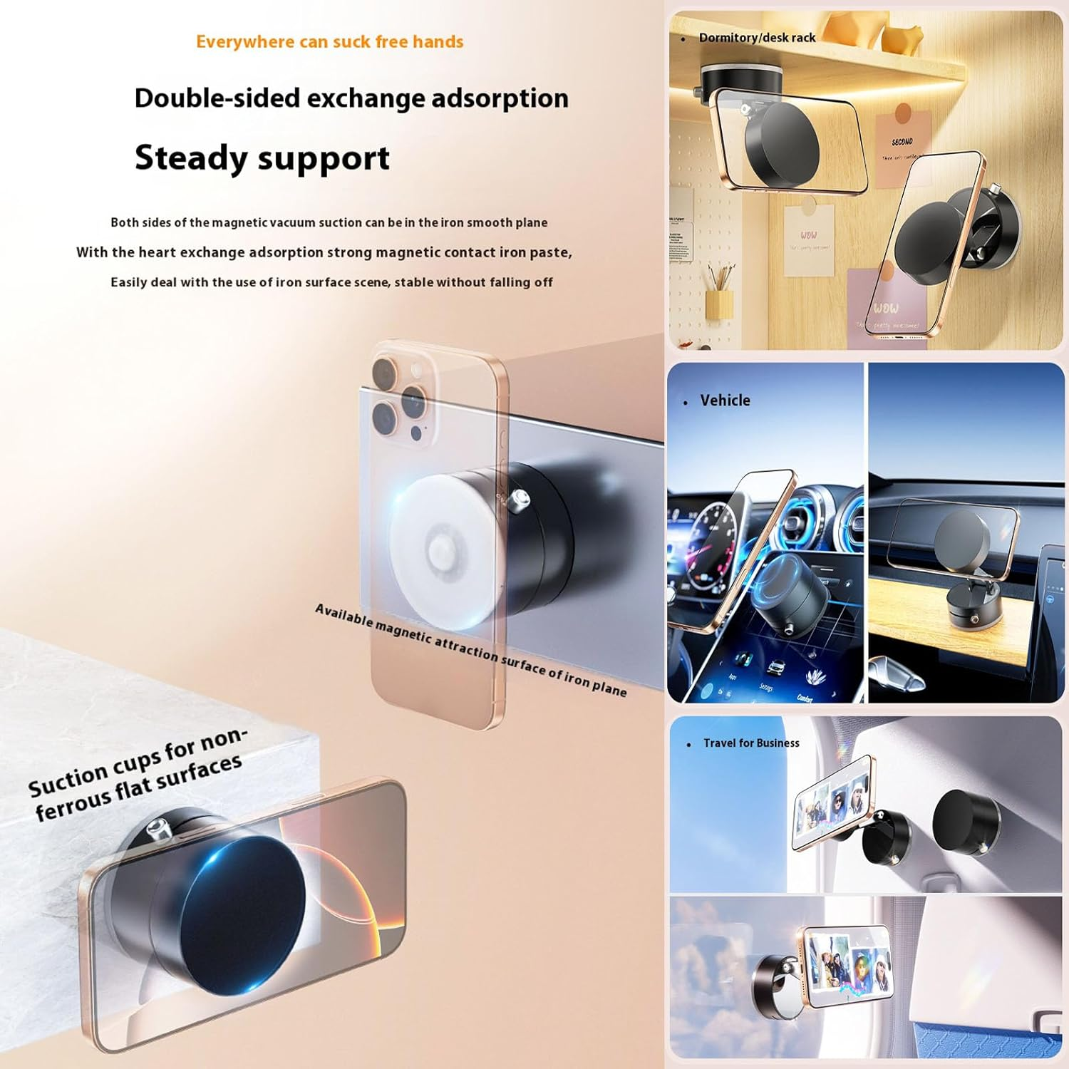 Leeneen 2025 New Strong Magnetic Vacuum Suction Phone Holder,For Car/Home/Smooth Surface/Mirror/Glass Foldable and Retractable Vacuum Magnetic Suction Phone Mount Bracket (White) - Pink image number 4