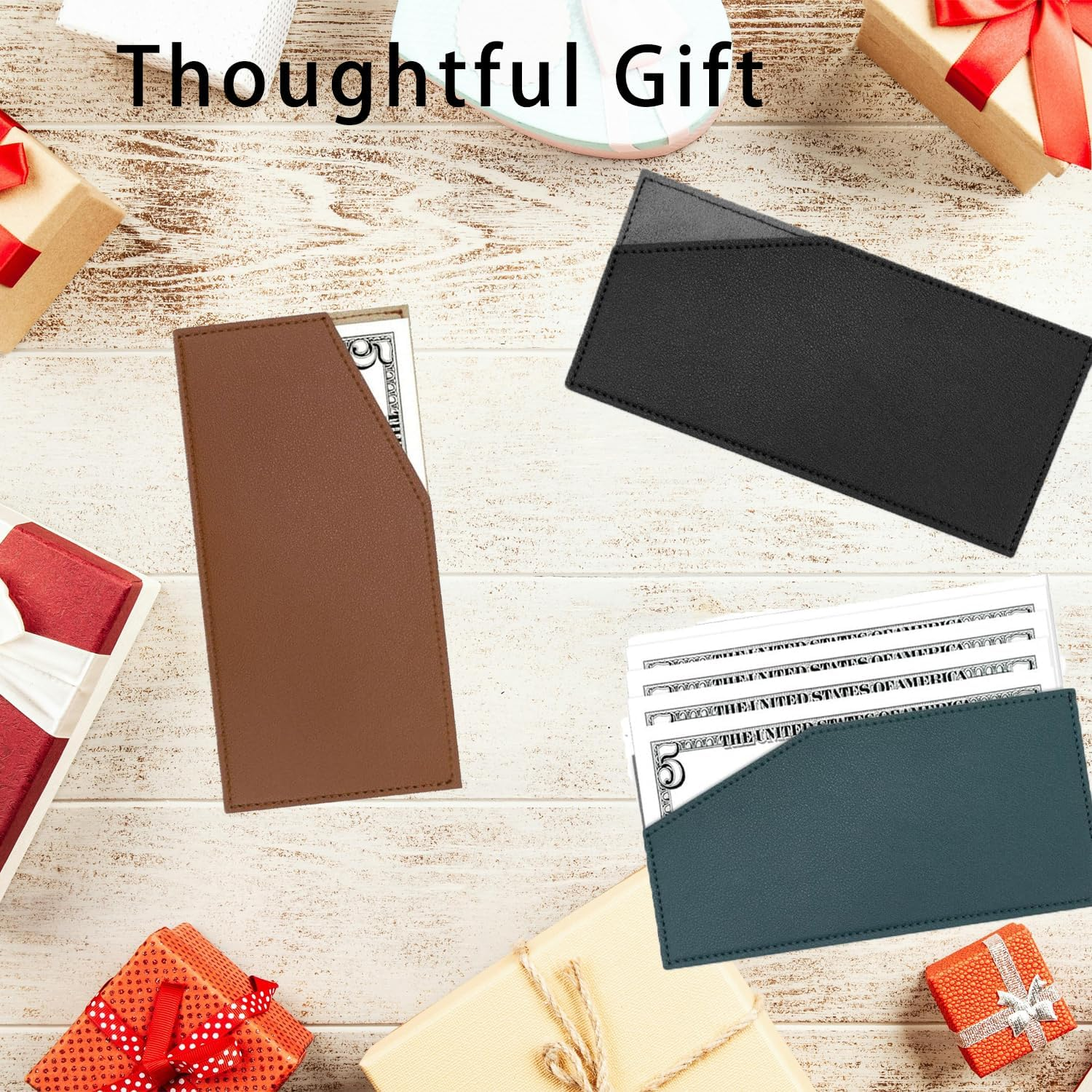 Triple Color Slim Wallet PU Leather Travel Budget Organizer with Coin & Card Holder, Reusable Cash Envelope for Dollar Bills, Receipts Compact Design for Men and Women (3 Pcs) image number 5