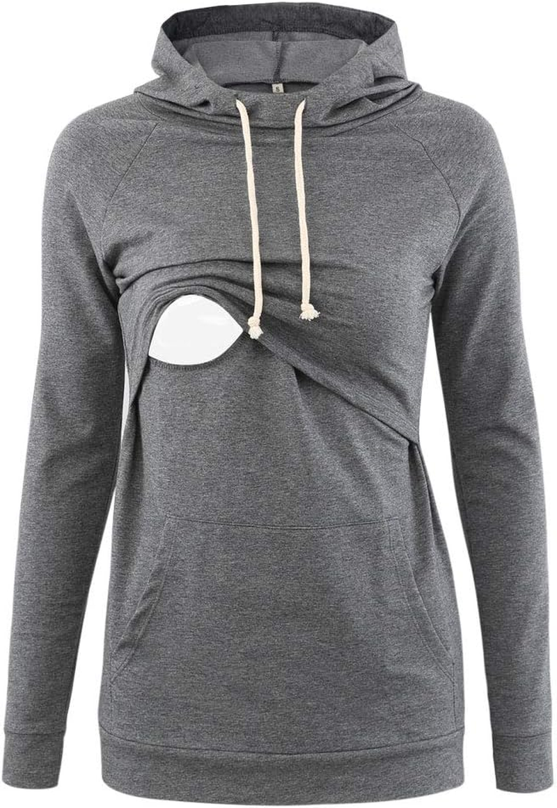 Liu & Qu Womens Nursing Hoodie Long Sleeves Sweatshirt Breastfeeding Layered Top Pocket Casual Clothes