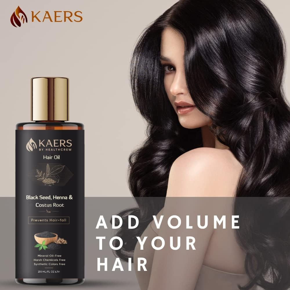 Kaers Black Seed (Kalonji), Hair Oil Containing Henna | No Harsh Chemicals | Best Anti-Dandruff Hair Oil for Long and Strong Hair | 200 ML for Men & Women | Best for Hair Falling