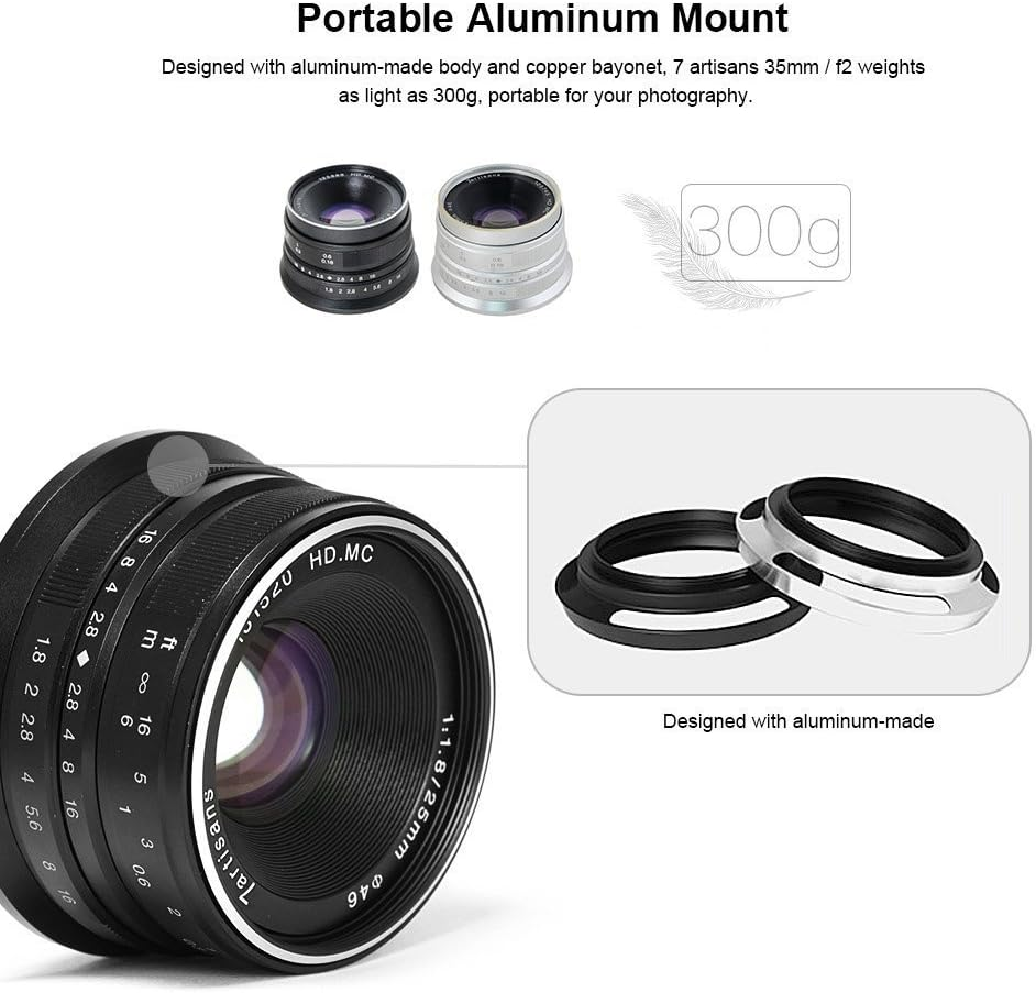 7Artisans 25Mm F1.8 APS-C Wide -Angle Manual Focus Lens for Sony Emount Cameras like A7 A7II A7R A7RII A7S A7SII A6500 A6300 A6000 A5100 A5000 EX-3 NEX-3N NEX-3R NEX-F3K NEX-5 NEX-5N (Black) image number 1