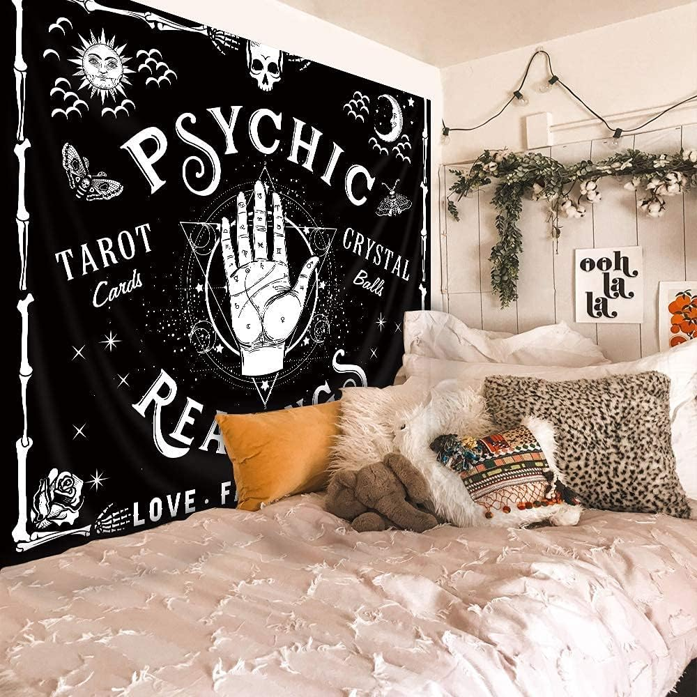 Homewelle Tarot Psychic Reading Hands Tapestry Goth Spooky Gothic Wall Art Decor 59Wx51L Inch Ouija Palm Palmistry Witch Unique Whimsy Cool Hippy Mysterious Whimsy Edgy Wall Hanging Room Fabric image number 2