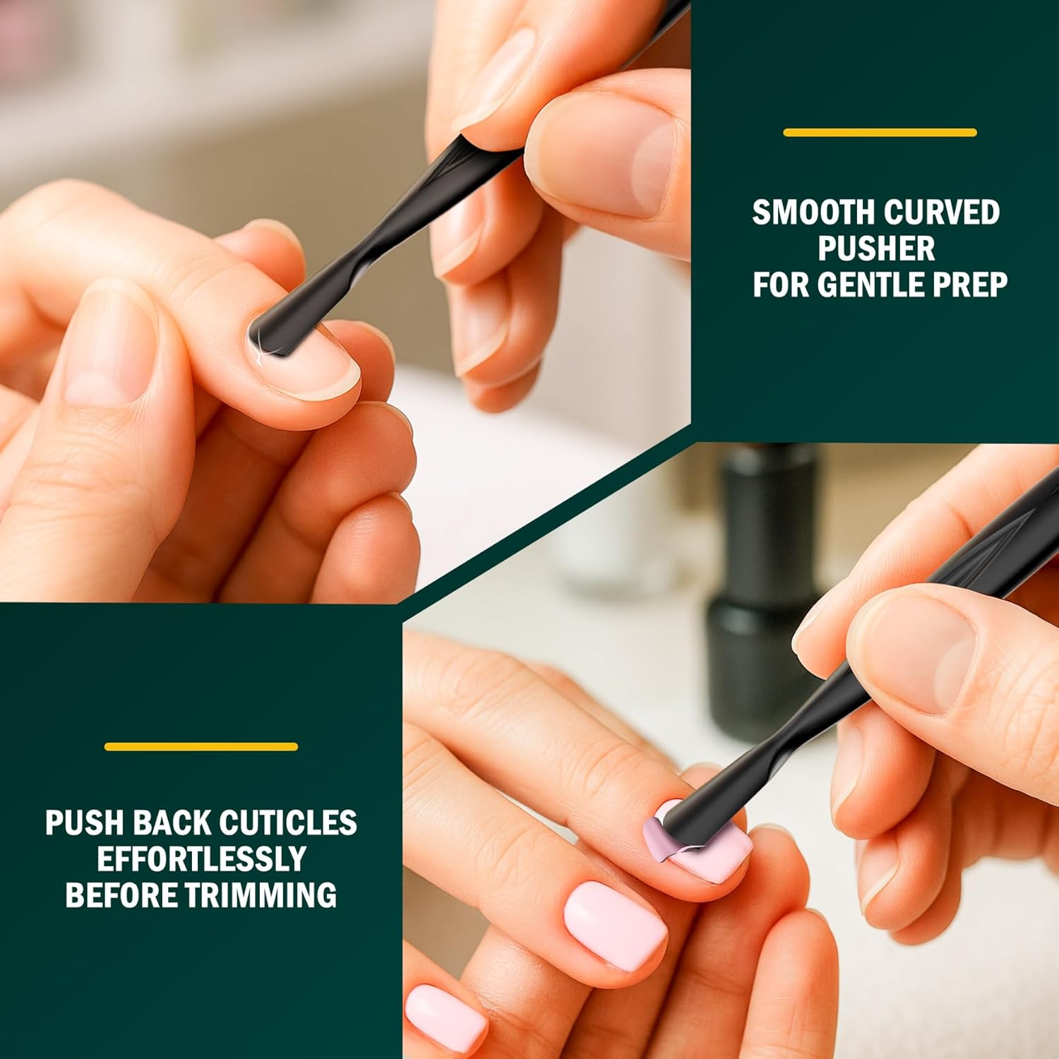 FVION 2-In-1 Cuticle Pusher with Fork, Cuticle Trimmer Dual End Cuticle Remover, Stainless Steel Nail Cuticle Care Tool for Manicure & Pedicure &ndash; Black image number 6