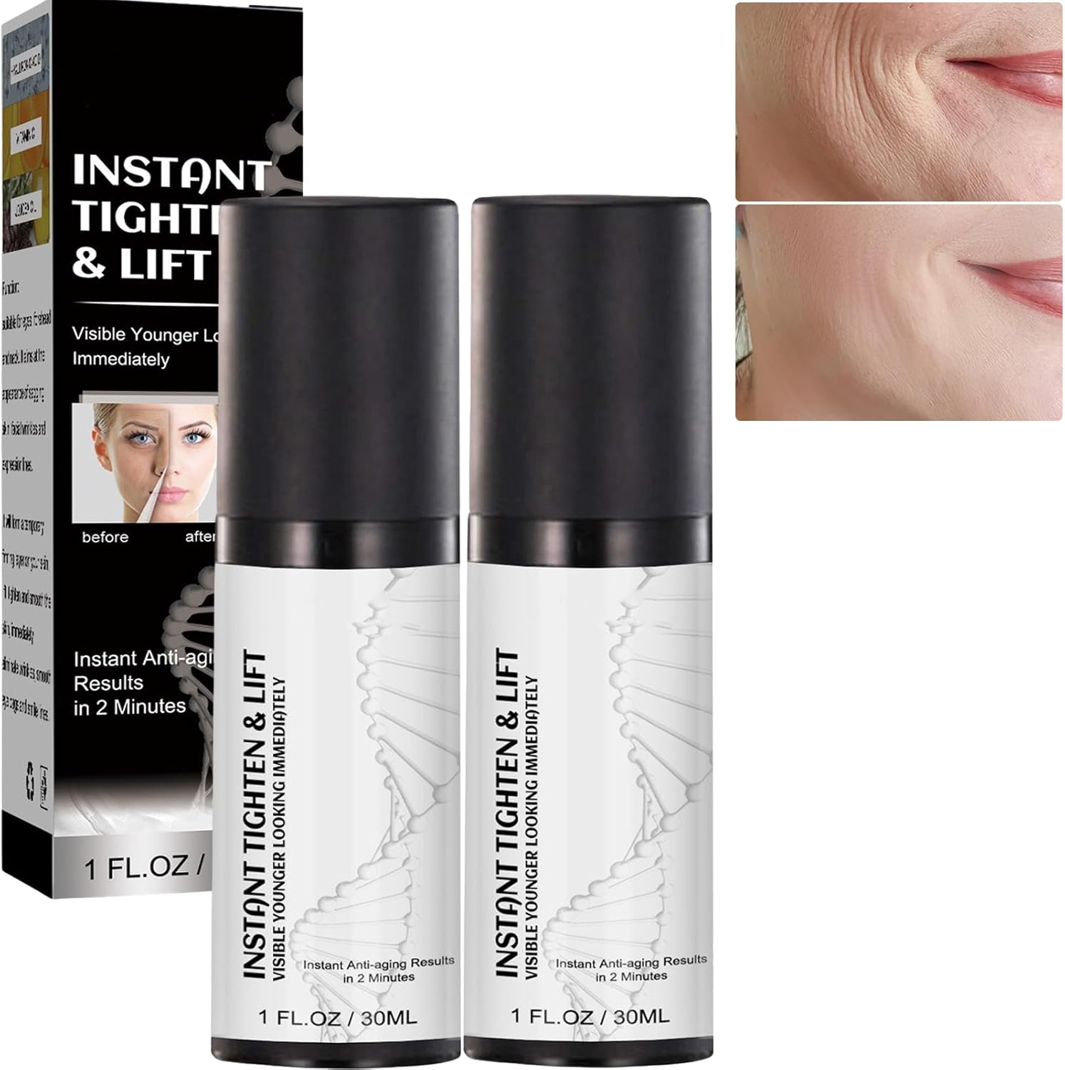 Instant Face Lift Cream, Face Tightening Cream Instant Wrinkle Remover, Temporary Face Tightener, Firming Cream for Loose Skin, Wrinkle Repairs Anti-Aging Serum (2Pcs)