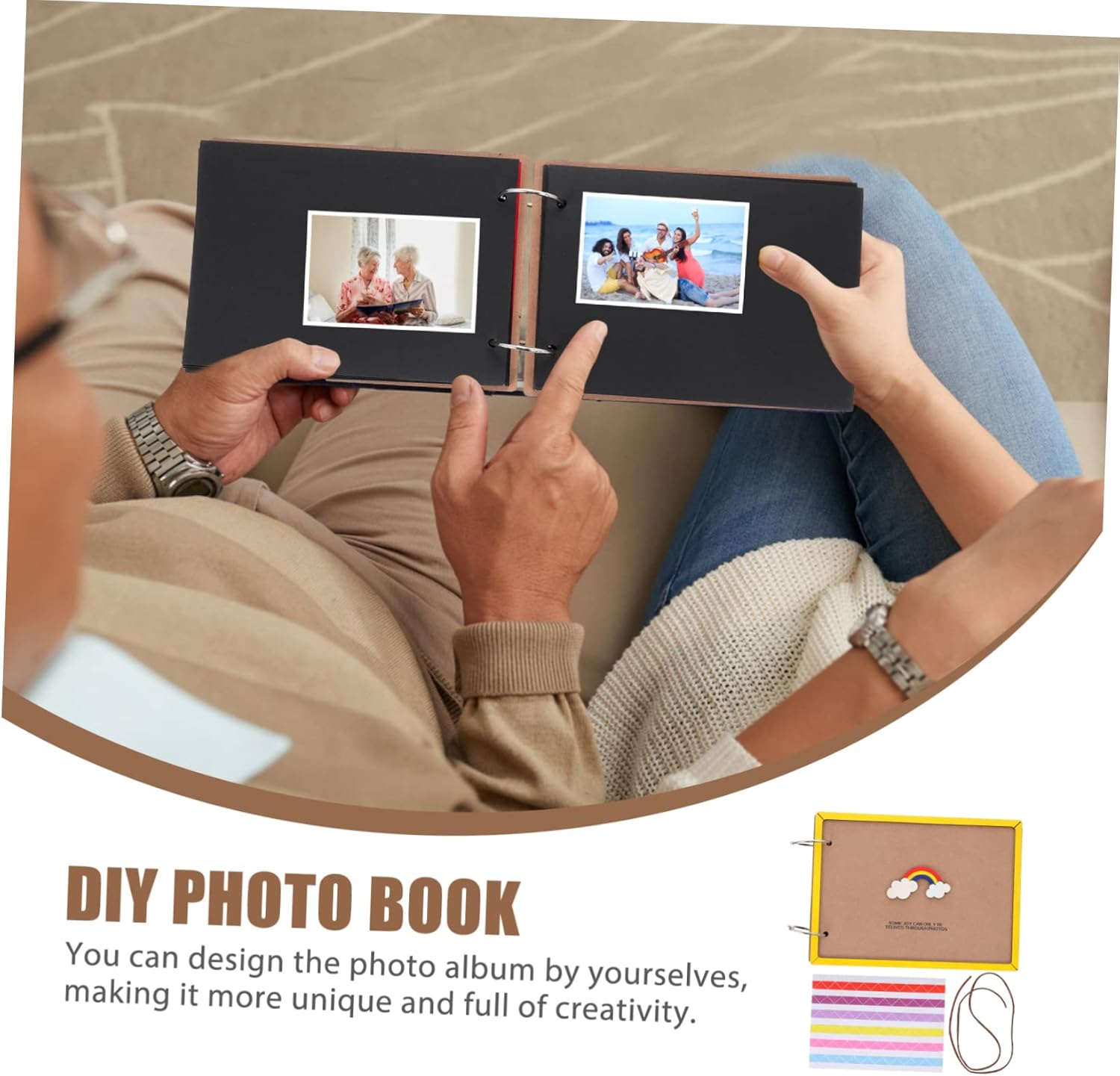 IMIKEYA 1Set Creative Photo Album for Family Memories Self-Adhesive Scrapbook Rainbow Design for Albums Travel Weddings and Anniversaries image number 3