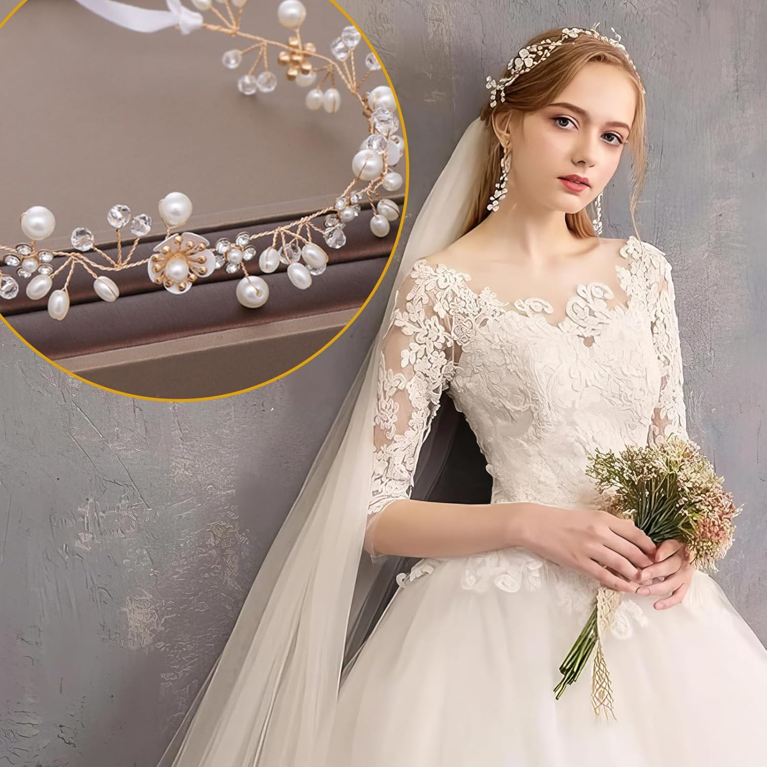 DHWEKU Bridal Hair Band Silver Crystal Flashing Bridal Hair Accessories Handmade Vintage Bridal Headband Bridal Wedding Accessories Party (White) image number 4