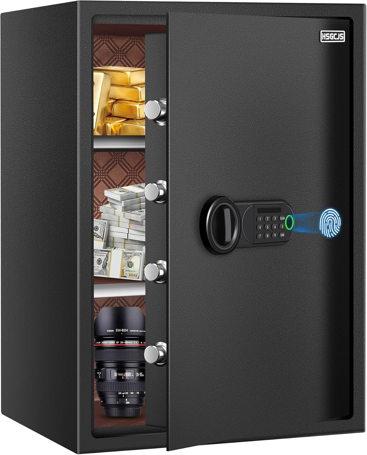 HSGCJS Large Fingerprint Safe &ndash; 3.02 Cubic Feet,Biometric Fingerprint Home Safe Box with Digital Keypad,Security Safe with Induction Light and Leather, Money Box for Jewelry Cash Document Valuables image number 6