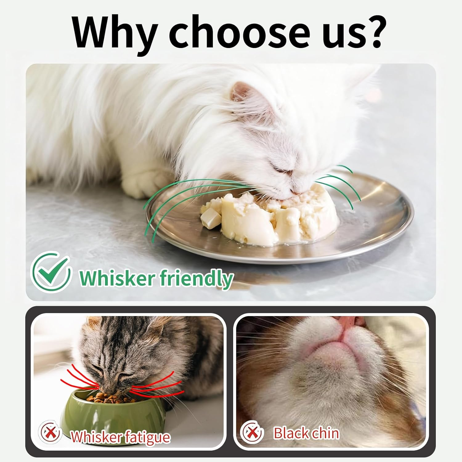 AMSGANK Pack of 3 Cat Feeding Bowls, Cat Bowls against Whisker Fatigue with Non-Slip Silicone Base, Stainless Steel Cat Plate for Cats, Kittens, Small Dogs, 17 Cm Cat Bowl, Flat image number 4