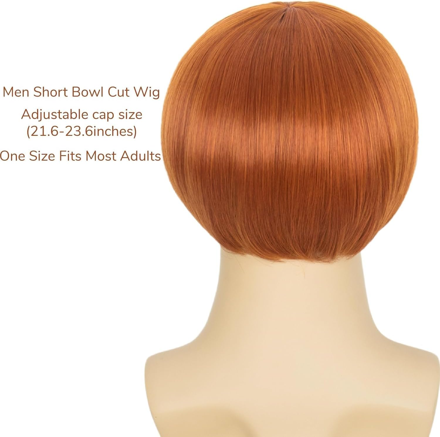 Men'S Retro Bowl Cut Costume Wig, Short Straight Brown Mushroom Bob Style for Cosplay, 60S Theme (Ginger) image number 2