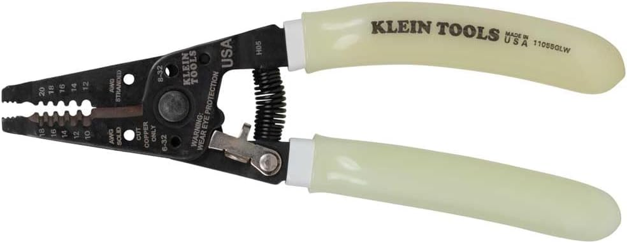 Klein Tools 11055GLW Wire Stripper/Cutter, Made in USA, Klein-Kurve Stripper/Cutter, 10-18 AWG Solid, 12-20 AWG Stranded Wire, Glow in the Dark Grips image number 6