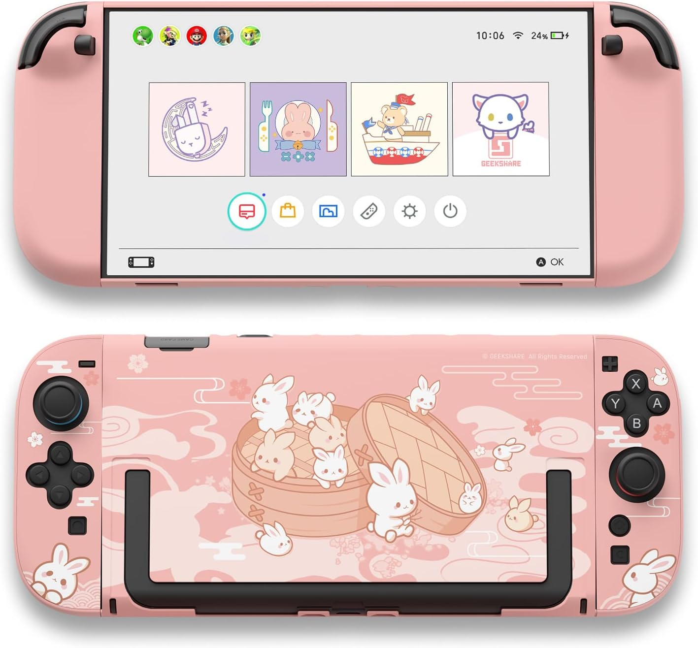Geekshare Protective Shell Compatible with Switch 2, Kawaii Cartoon Dockable Case for Switch 2, Anti-Scratch and Shock-Absorption Design Cover Skin - Steamed Bun Rabbit image number 4