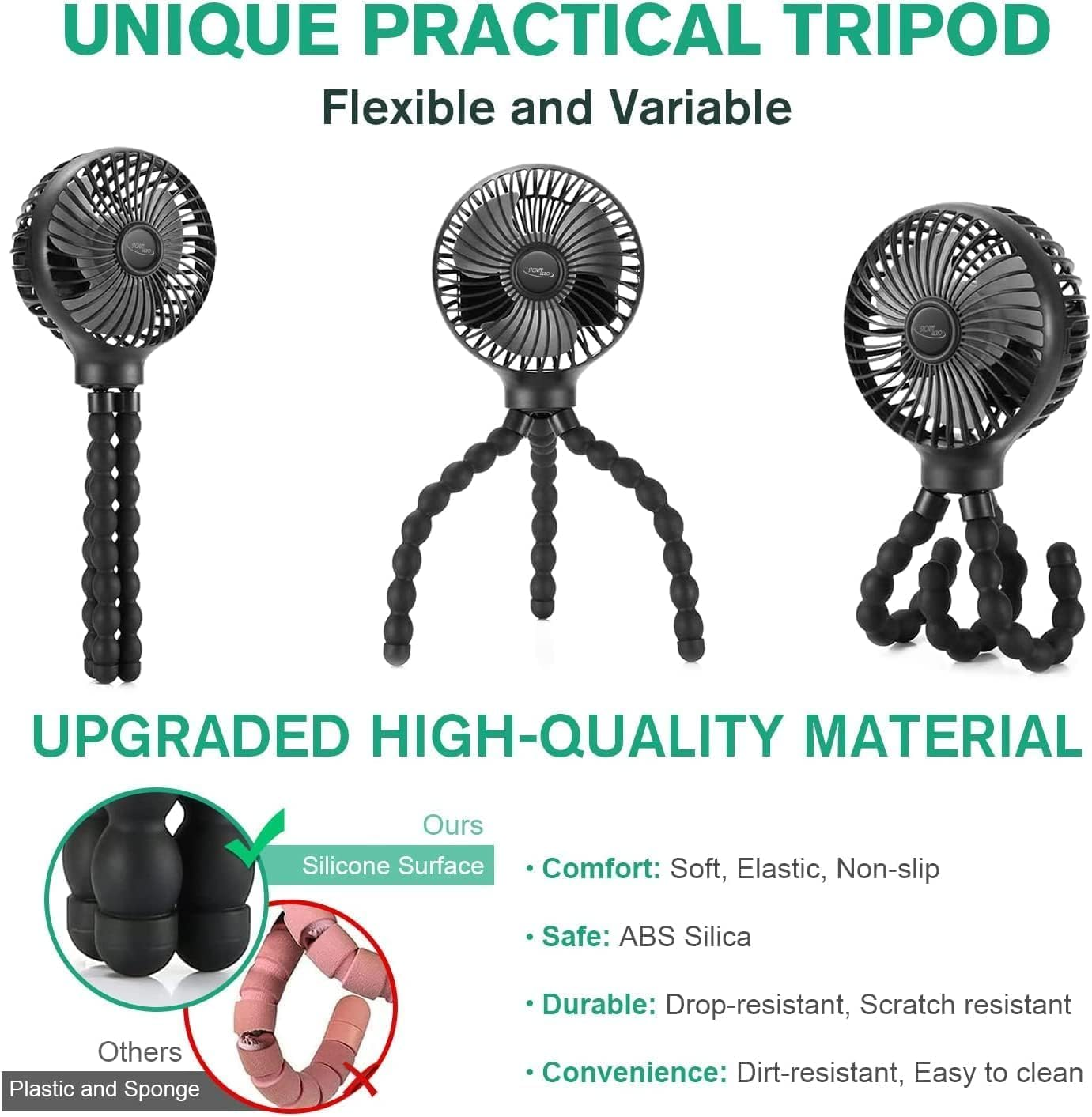 Pram Fan - Portable Stroller Fan for Baby(2-Pack), USB Rechargeable Personal Fan, Mini Handheld Fan, Desk Fan, Adjustable 3 Speeds for Travel, Car Seat, Bike, Camping, Office and Bedroom image number 4