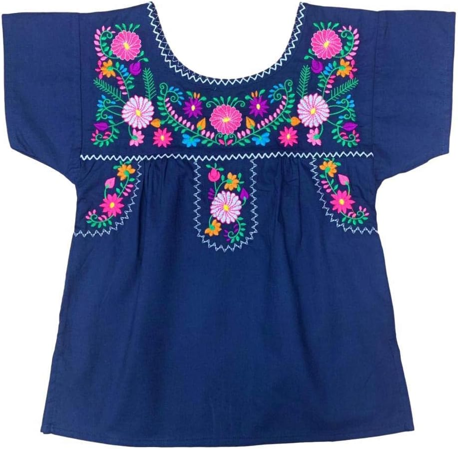 Unik Traditional Puebla Mexican Youth Girl Embroidered Blouse Size 4-14 image number 3