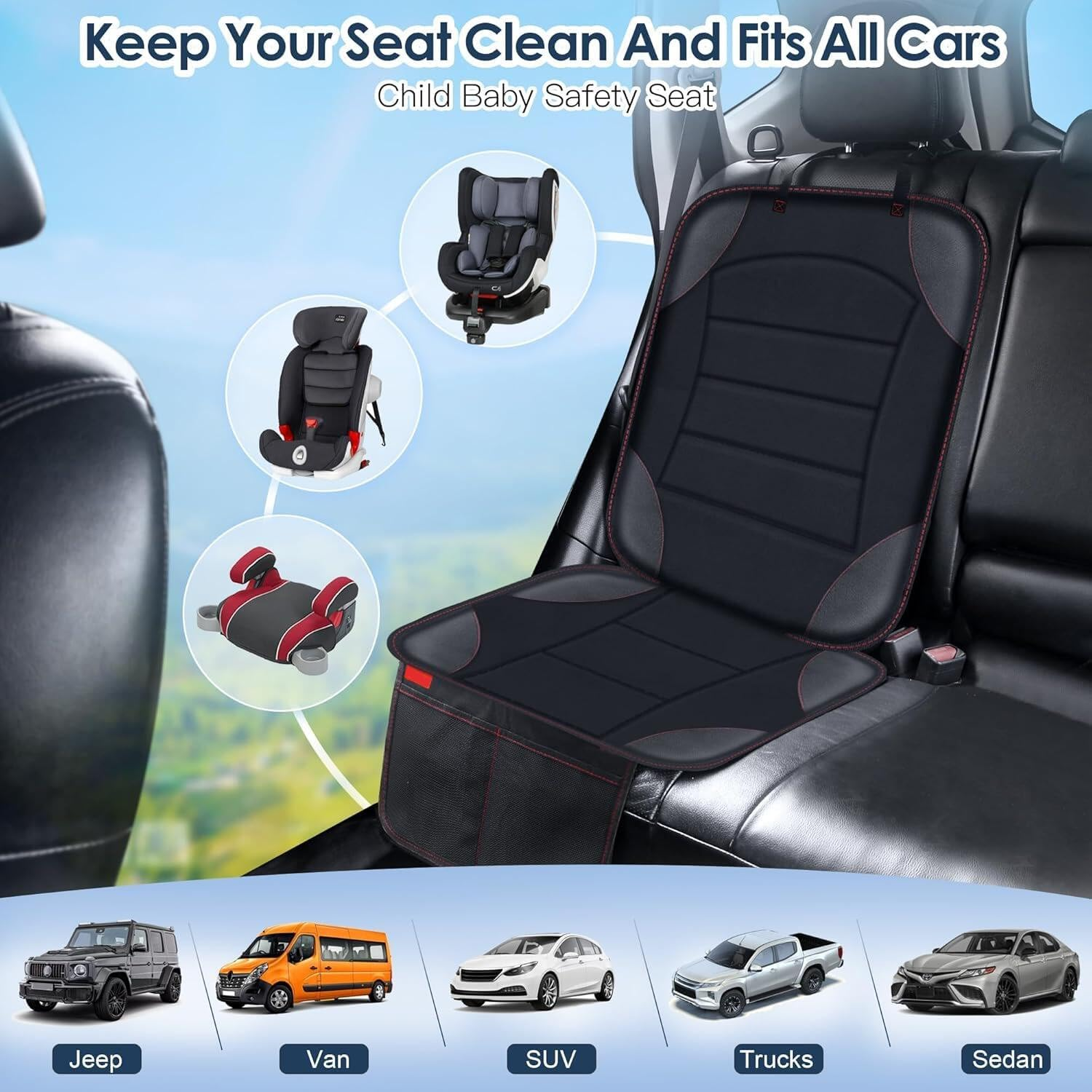 Car Seat Protector for Child Car Seat&ndash;Waterproof Non-Slip Car Seat Cover with 2 Mesh Pockets, Universal Car Accessories&Car Organiser Back Seat, Car Storage Organiser for Baby, Pets & Vehicles image number 6