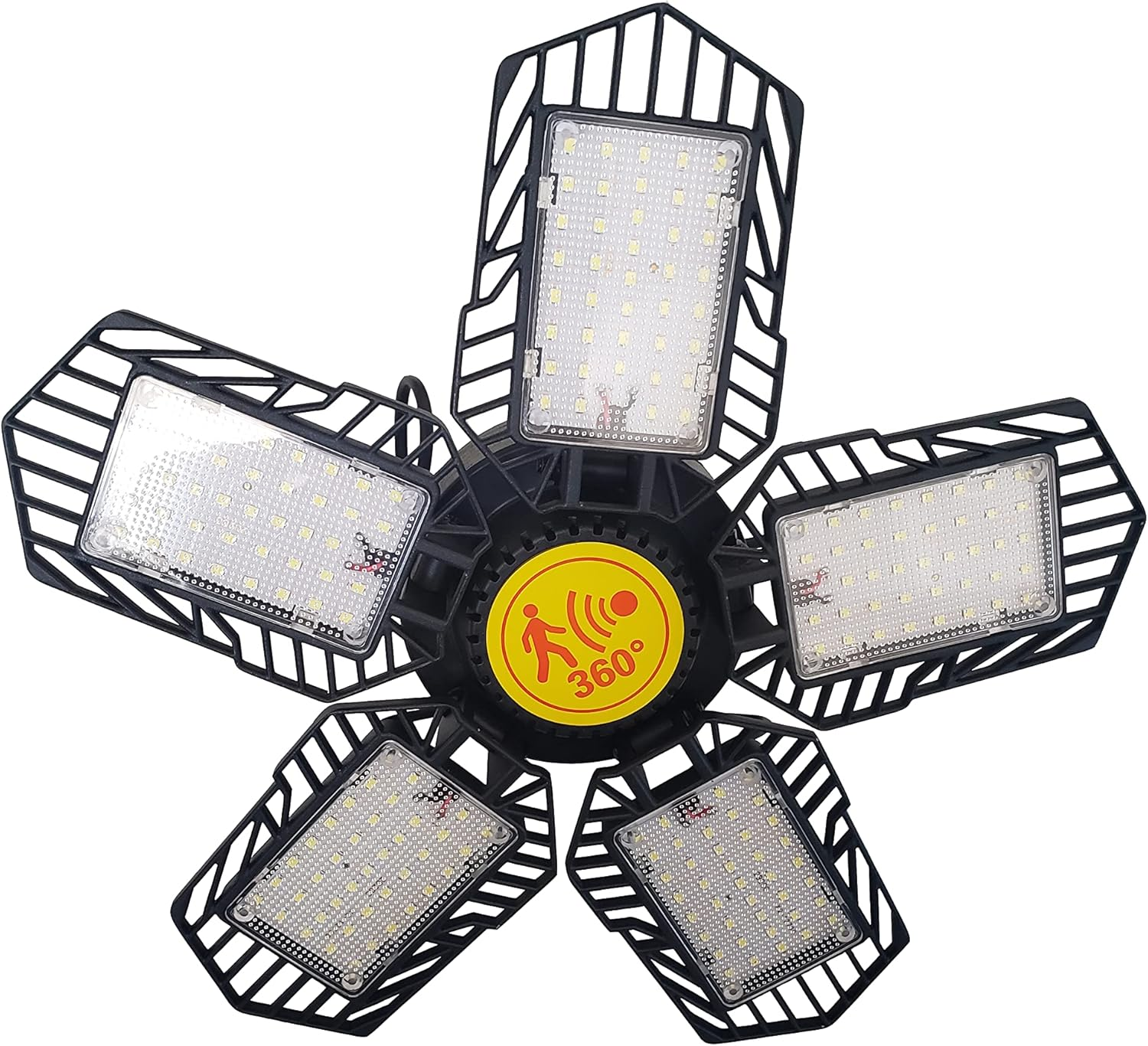 Motion Activated Deformable LED Garage Light E27 Ceiling Lights, Motion Sensor LED Workshop Light 7500LM Aluminium Lamp 360 Degrees 80W with 5 Adjustable Panels Quintet LED Lighting for Garage Attic image number 2