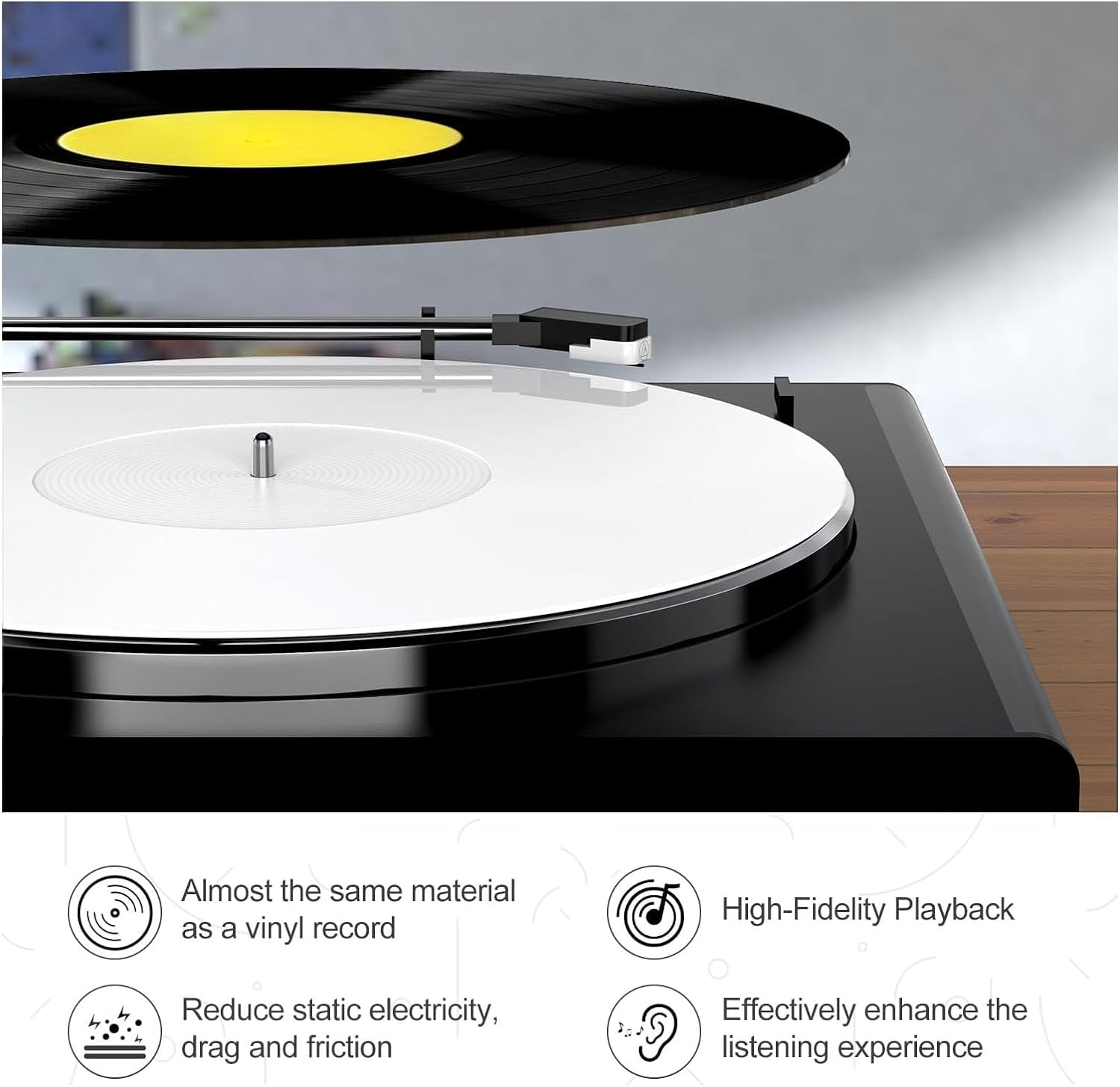 Turntable Platter Mat, anti Static Acrylic Turntable Mat 300Mm Platter Slipmat, Universal Turntable Slip Mat for 12 Inch Record Player, Help Reduce Noise Due to Static and Dust image number 4