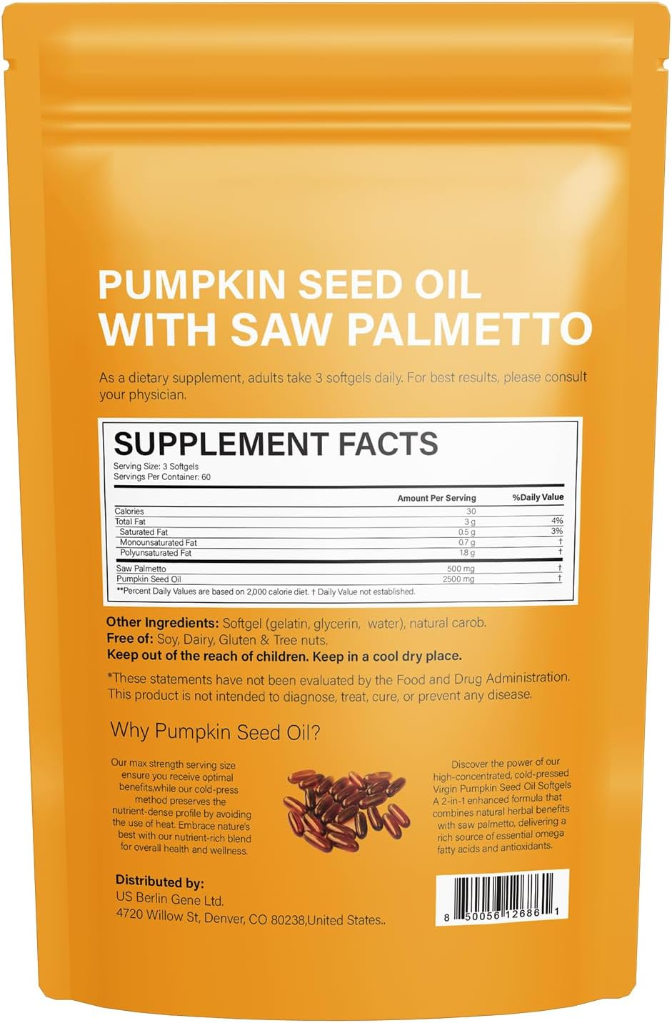 Pumpkin Seed Oil with Saw Palmetto, 3000Mg | Cold Pressed, Pure Virgin Oil, Essential Fatty Acids & Phytsterols | Non-Gmo | 180 Softgels image number 6