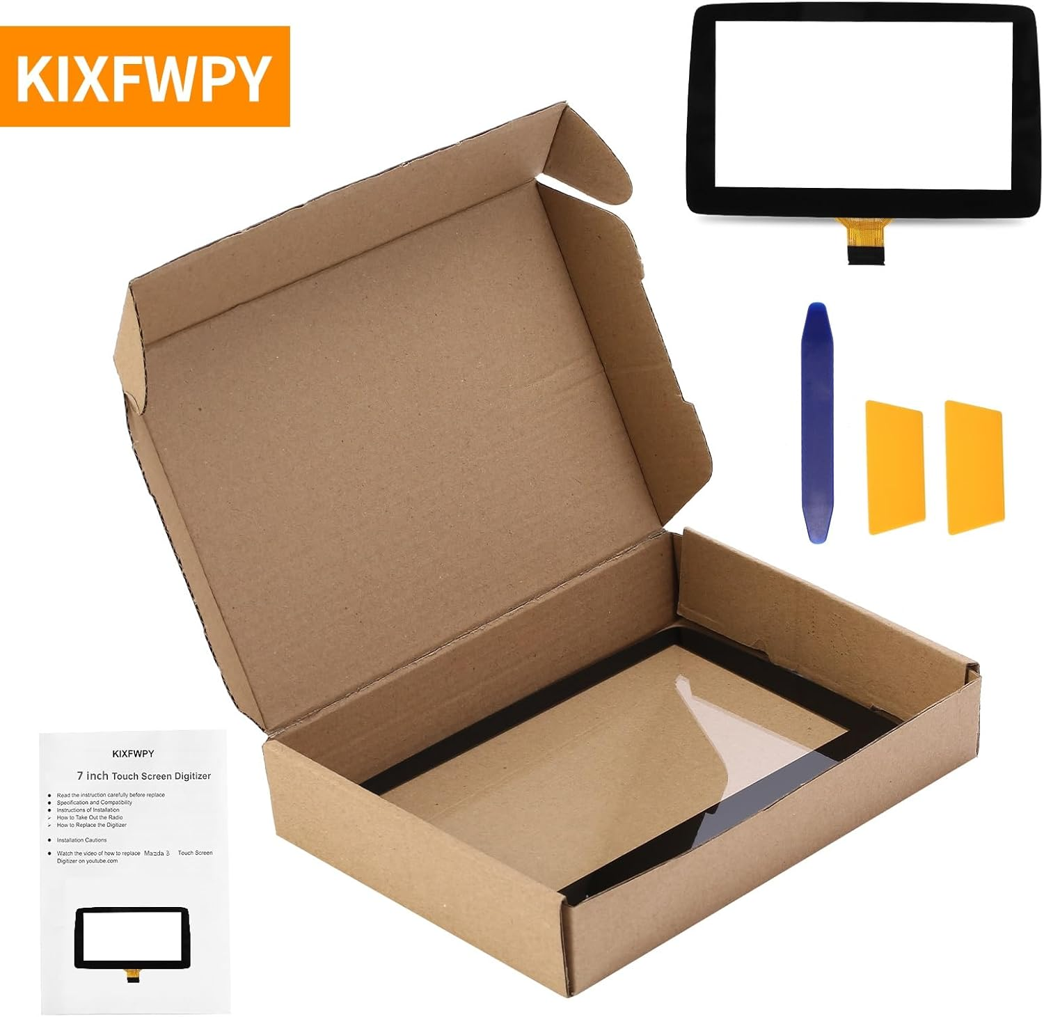 Kixfwpy 7" Touch Screen Digitizer Replacement for 2014 2015 2016 Mazda 3 2016 MX-5 CX-3 Infotainment Screen Replace Part Number BHP1611J0D & K40005A29F image number 1