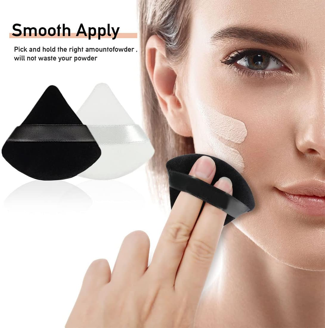 6Pcs Triangle Powder Puff,Soft Velour Face Makeup Sponge Powder Puffs,Loose Powder Cosmetic Foundation Mineral Powder Wet Dry-Black/White
