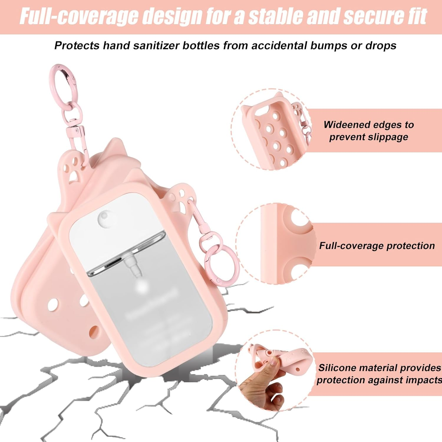 Sinbana Silicone Case for Touchland Power Mist & Glow Mist 30 Ml, Cute Cat Protective Case with Key Ring, Practical Accessory for Hand Sanitiser Spray, Hole Design, No Charm (Pink) image number 3