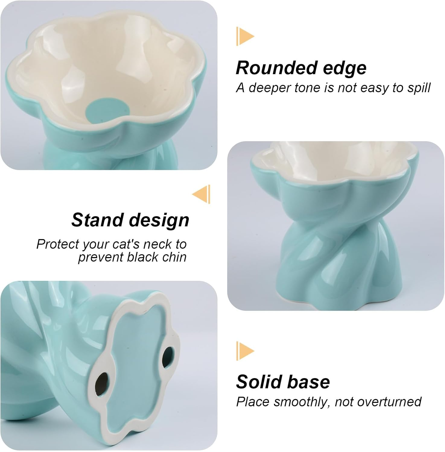 Ceramic Flower Cat Bowl Elevated Cat Bowl 5.3In Indoor anti Vomit Blue Cute Cat Bowls for Cats and Small Pets image number 1