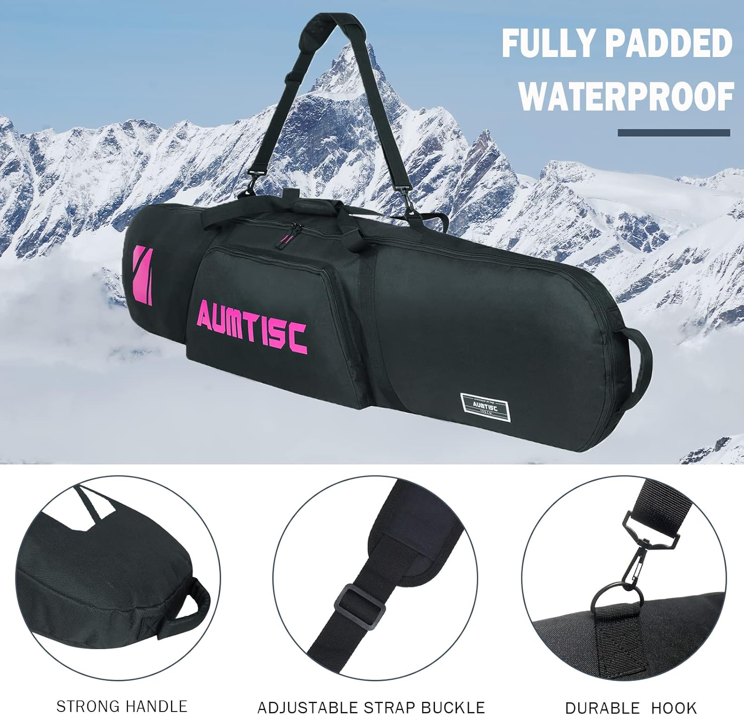 AUMTISC Padded Snowboard Bag for Air Travel, Snowboard Travel Bags for Flying with Gear Pockets, Available Length in 155Cm | 165Cm | Ajustblae 156-181Cm image number 1