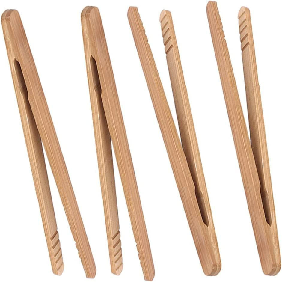 4Pcs Bamboo Toast Tongs - 18Cm/7 Inch Wooden Toaster Tongs with Anti-Slip Design,Reusable Bamboo Toast Tongs,For BBQ Fried Food,Bread,Tea Etc Set of 4,Wood Kitchen Toast Tongs,Wooden Tongs for Toaster image number 4