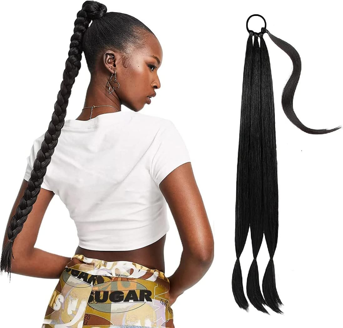 1 X Braid Extensions, Ponytail Extension with Hair Band, for Braiding Long Ponytail Hairpiece for Women, Black