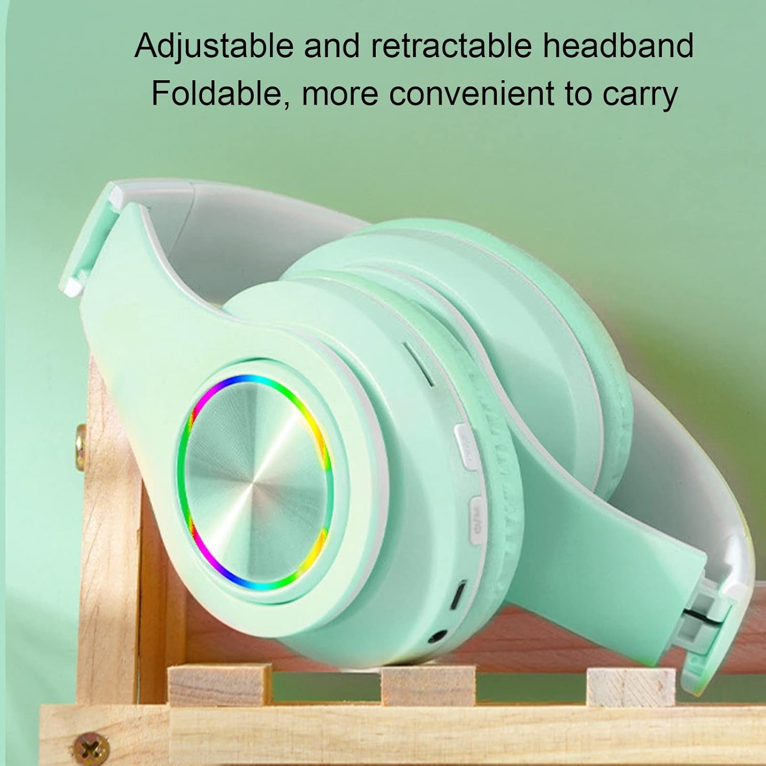 Elprico Bluetooth Headphones, Noise Reduction, Foldable Wireless Over-Ear Headphones with Colourful Light for Phone Laptop (Green)