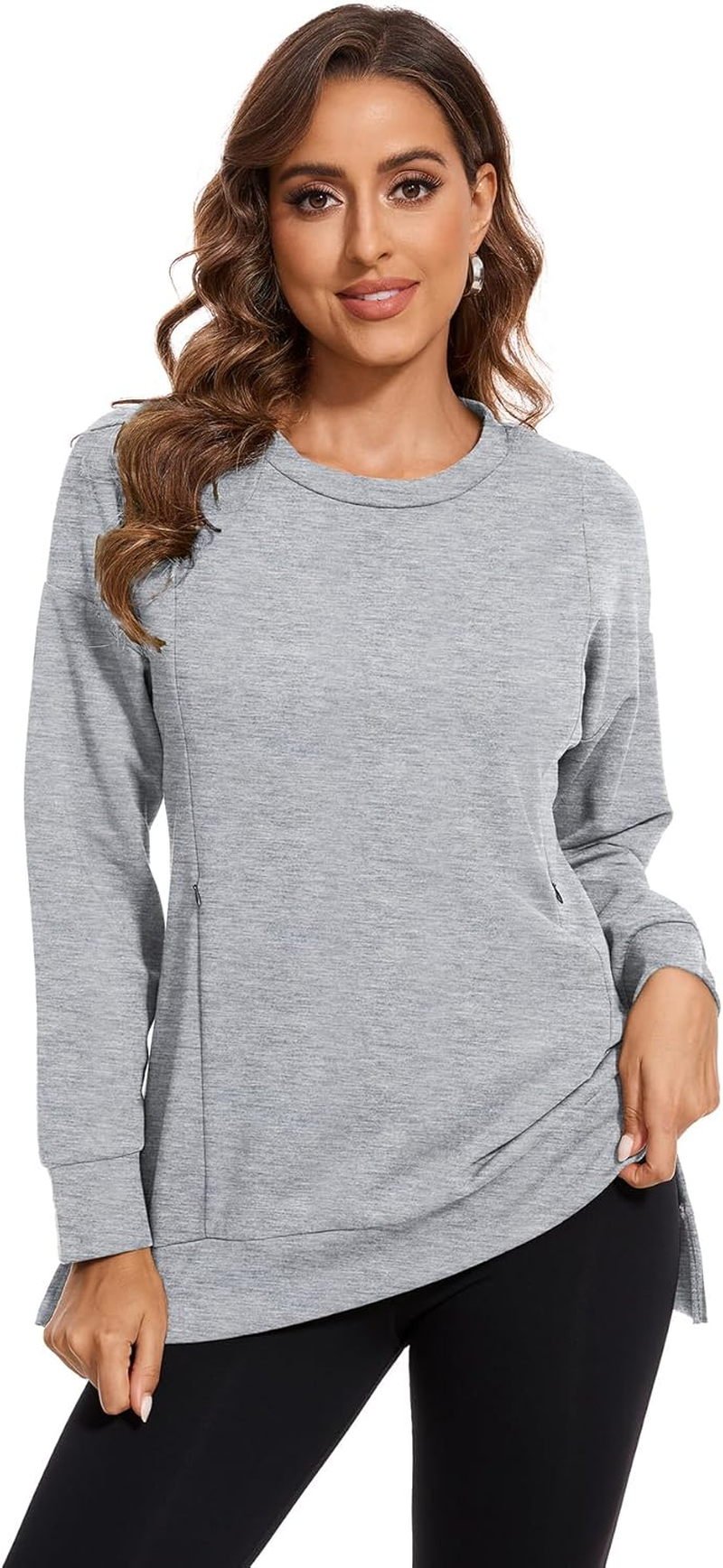 Smallshow Women'S Nursing Tops Sweatshirt Long Sleeve Side Split Breastfeeding Shirt image number 7