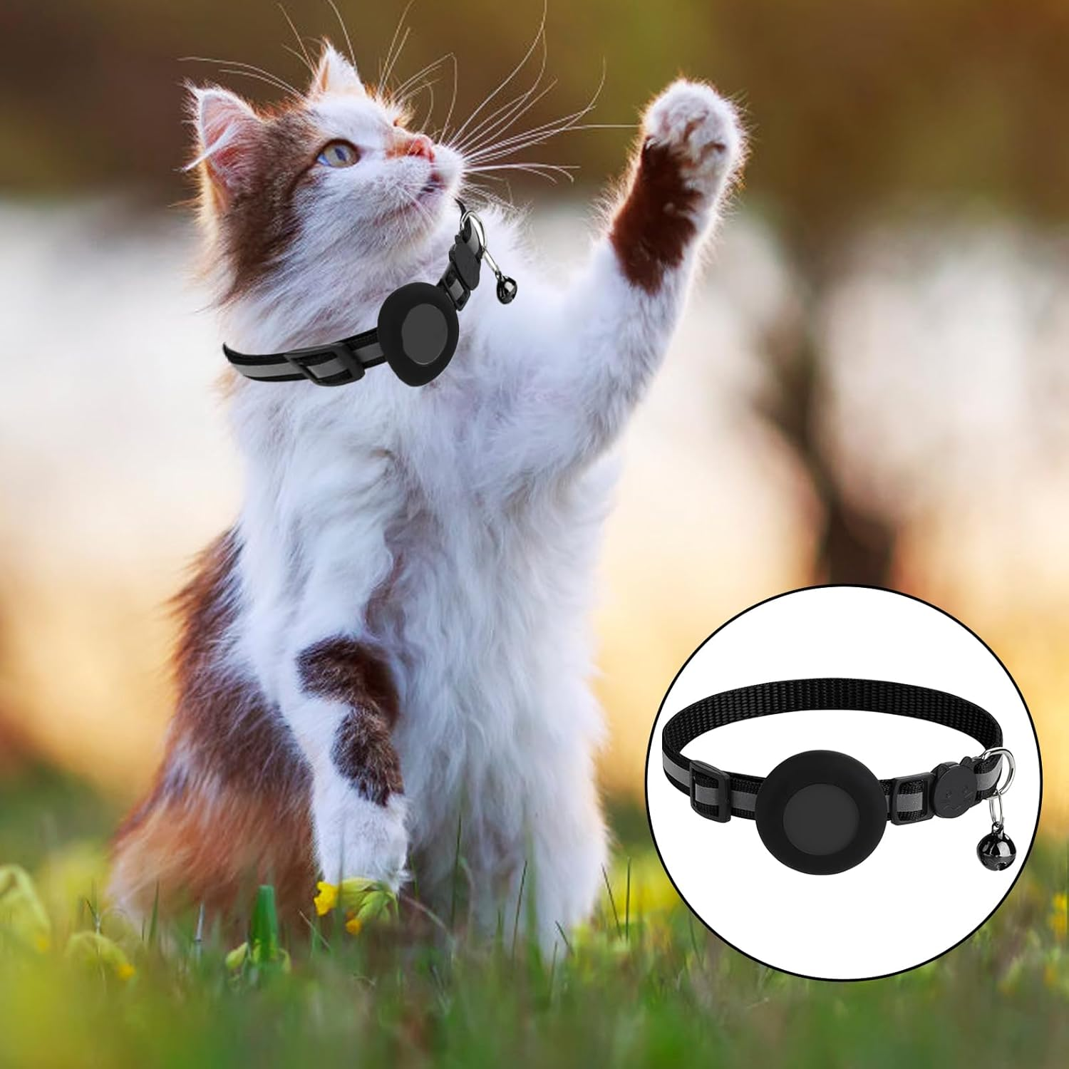 GPS Luminous Reflective Pet Cat Collar - Safety Buckle Collar anti Choke Comfortable and Secure Collar with Bell Anti-Lost Nylon Adjustable Size image number 4
