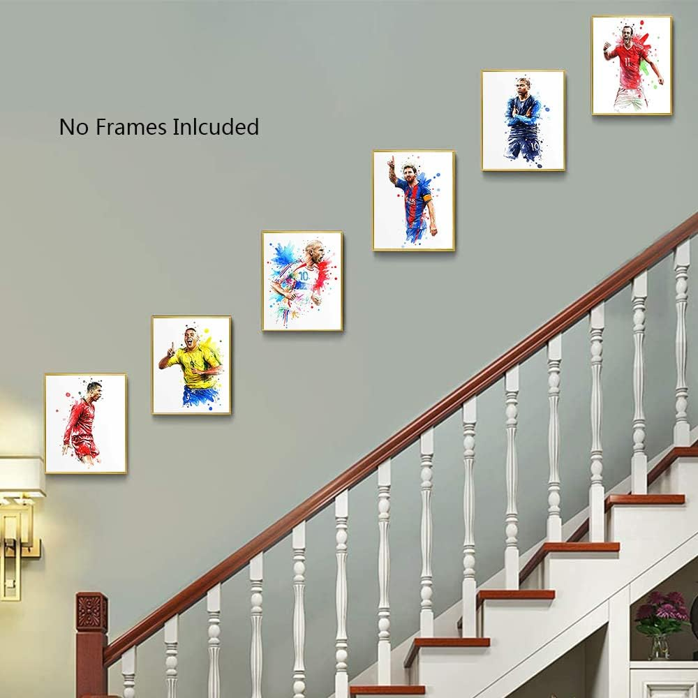 Soccer Star Wall Art Posters, Cristiano Ronaldo and Lionel Messi Posters, Motivational Football Superstar Canvas Wall Art Prints for Boys Room Gym Office Man Cave Decor, Set of 6-(8"X10" Unframed) image number 1