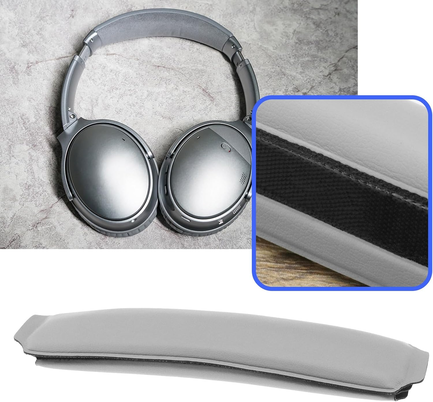 Ecsing Headband Pads Replacement Compatible with Bo-Se QC35 II/ QC35 Headphones Protein Leather Headband Pad Headband Cushion 150X28Mm Grey image number 4