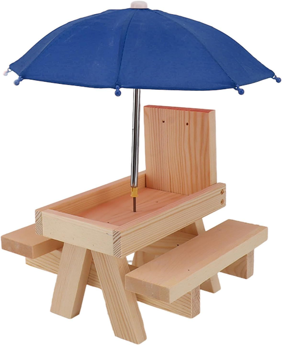 Wild Birdwildlife Accessories,Wooden Squirrel Feeder Solid Wood Pet Feeder Outdoor Garden Pendant Corn Nut Bird Feeder with Flag (Blue Umbrella) image number 2