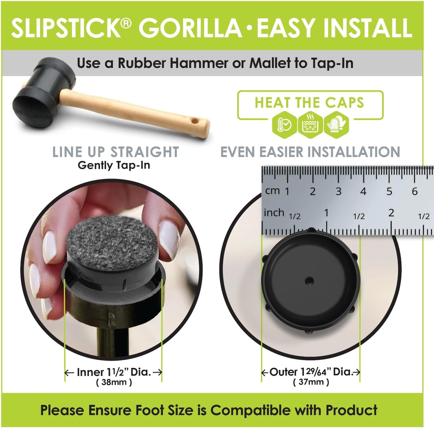 Slipstick Gorilla Outdoor 38Mm (1.5") Patio Chair Leg Caps for Wrought Iron Furniture (8 Pack) Floor Protecting Replacement Feet Glides for Metal Tables and Chairs, Marine Berber Sliders image number 4