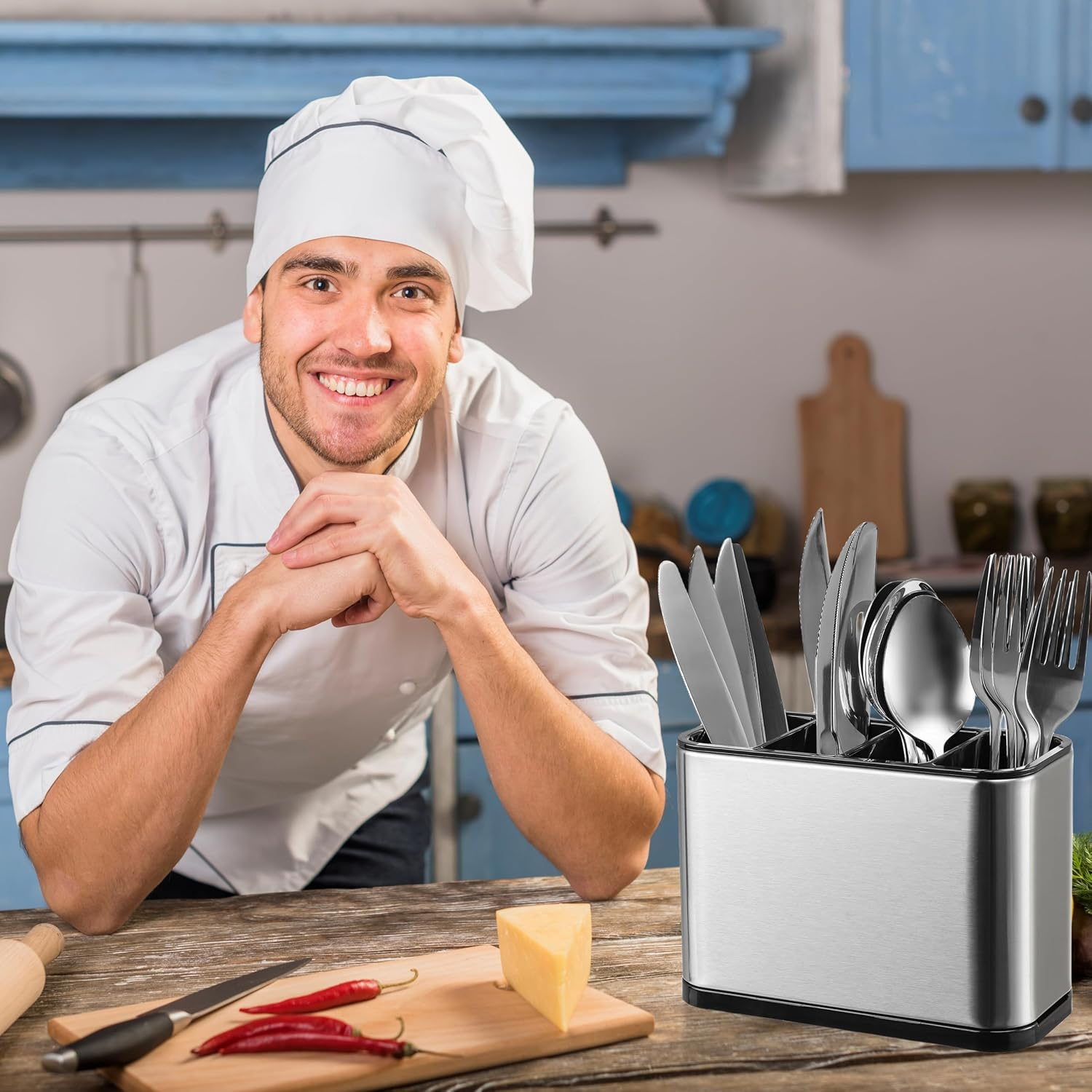 LIBODOUR Utensil Holder Utensil Crock Kitchen Utensil Organizer Stainless Steel Kitchen Utensils Silverware Caddy Large Capacity Flatware Caddy Spoon Spatula Utensil Storage for Kitchen Countertop