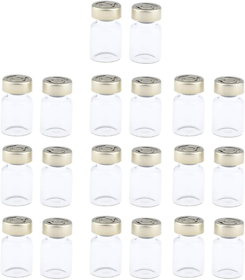 Harayaa 20Pcs Empty Sealed Sterile Serum Clear Glass Vials W/Aluminum Septa Seals - 5Ml